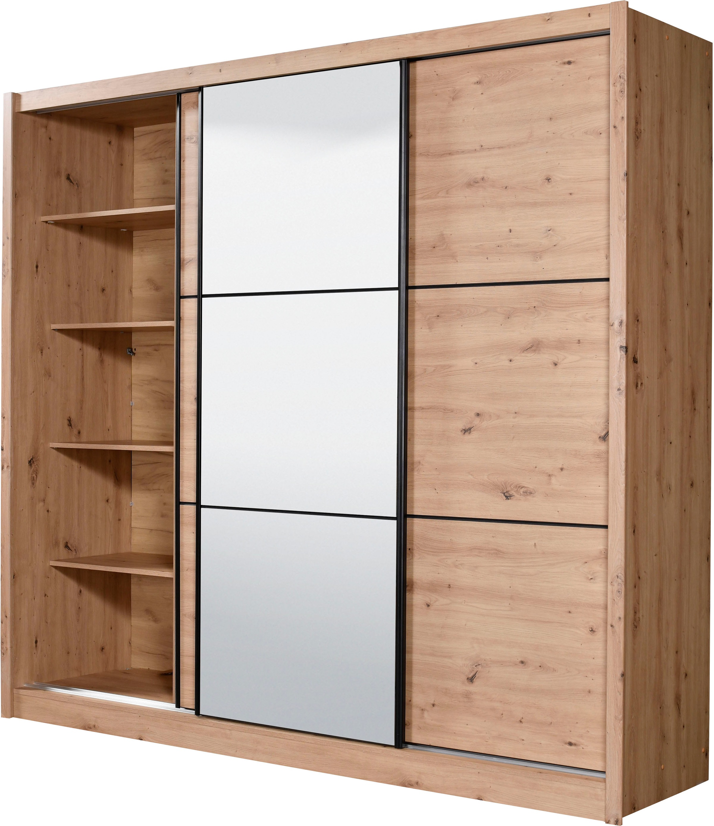 INOSIGN Schwebetürenschrank »Navara Kleiderschrank mit Spiegel Wäscheschrank Garderobe«, mit großzügiger Innenausstattung, FSC®-zertifiziert, in 3 Breiten