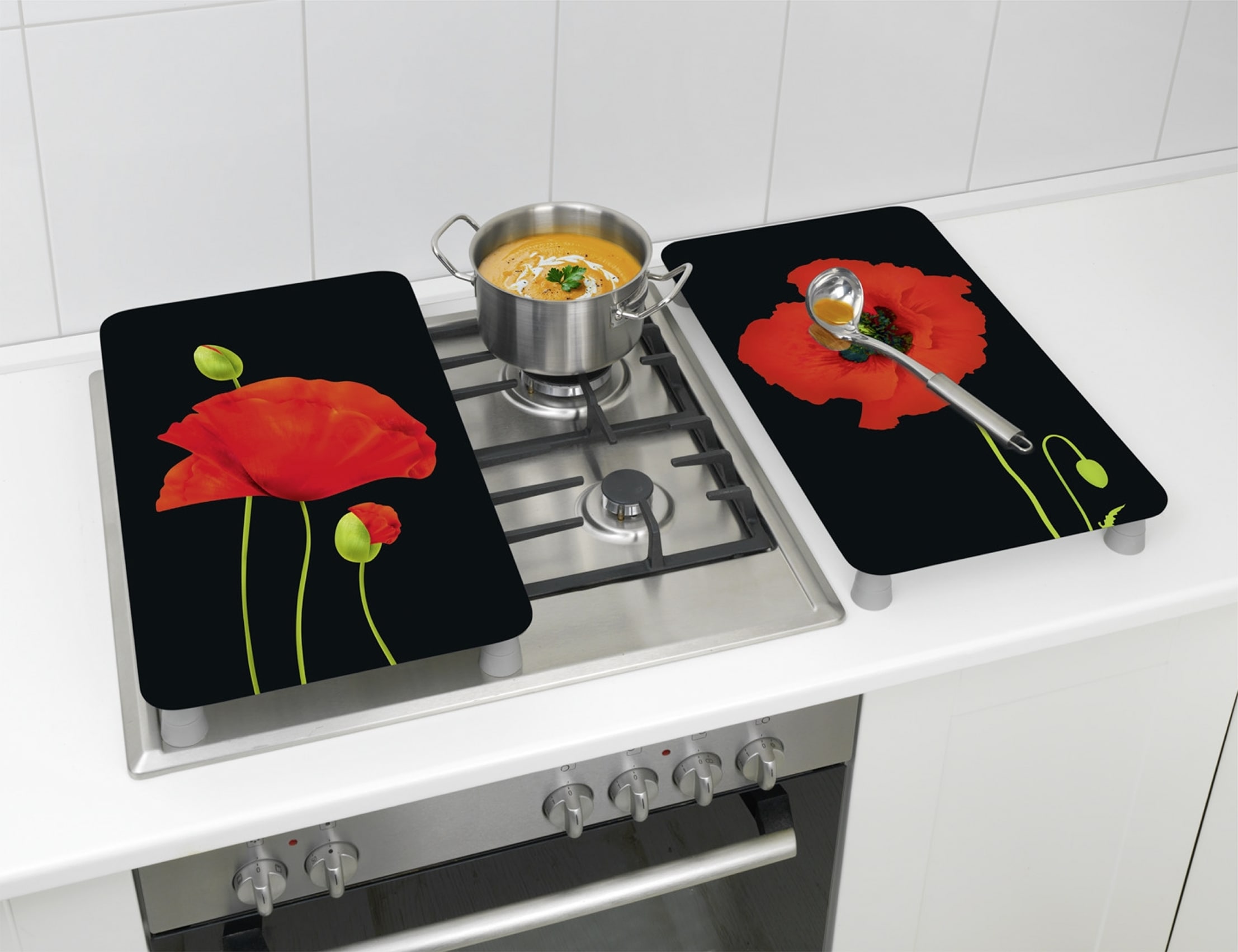 Maximex Herd-Abdeckplatte »Universal Modell Mohn«, (Set, 2 tlg.), Herdabdeckung für alle Herdarten, kratzfest, mit rutschfesten Füßen