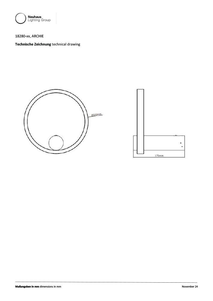 JUST LIGHT LED Wandleuchte »ARCHIE« LED-Board 1 Stk. Warmweiß Dimmbar, IR-FB, Memoryfunktion, USB-Kabel