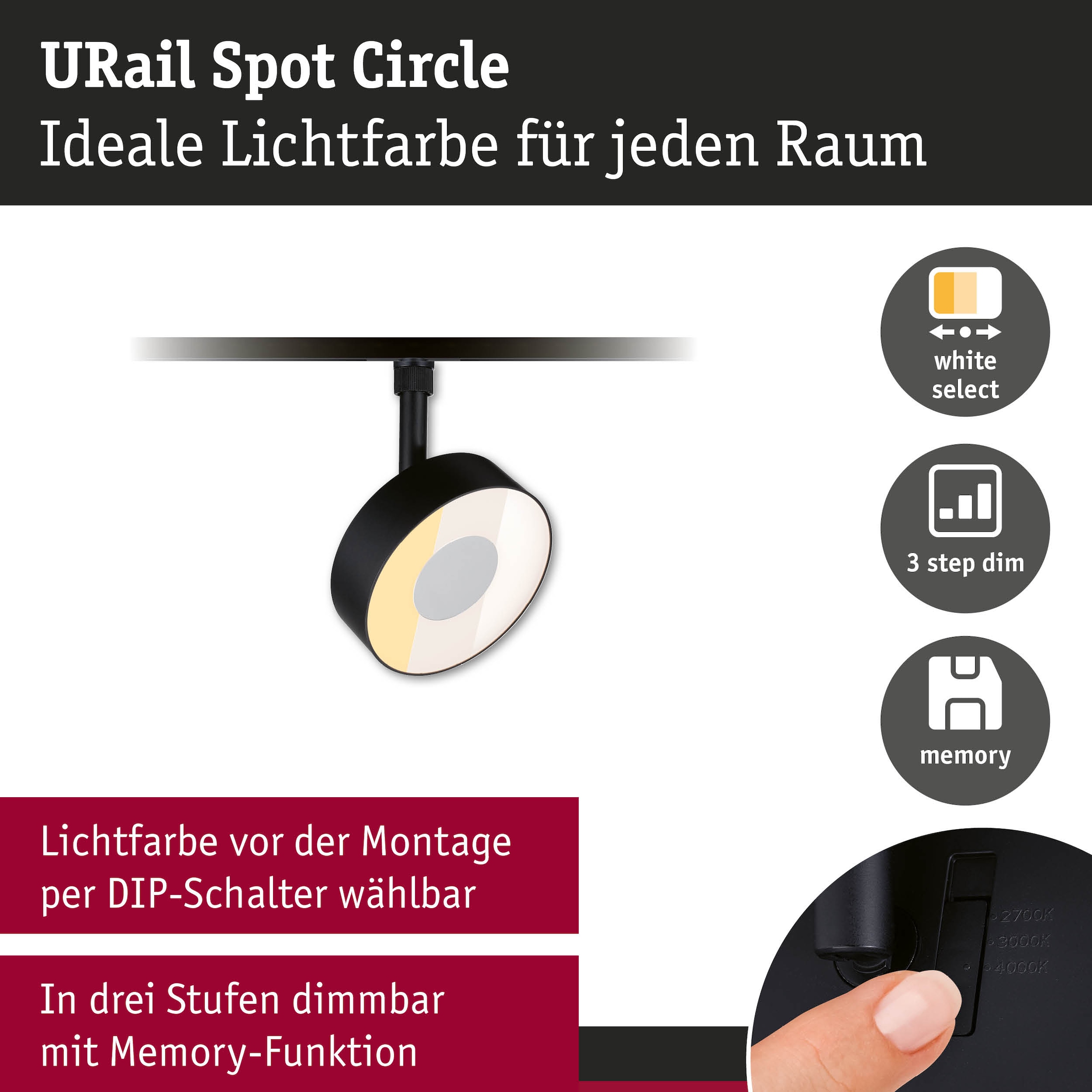 Paulmann Schienensystem-Leuchten »URail Spot Circle 1x5W 2700-4000K 230V« LED-Modul 1 Stk. Farbwechsler 3-Step-Dim