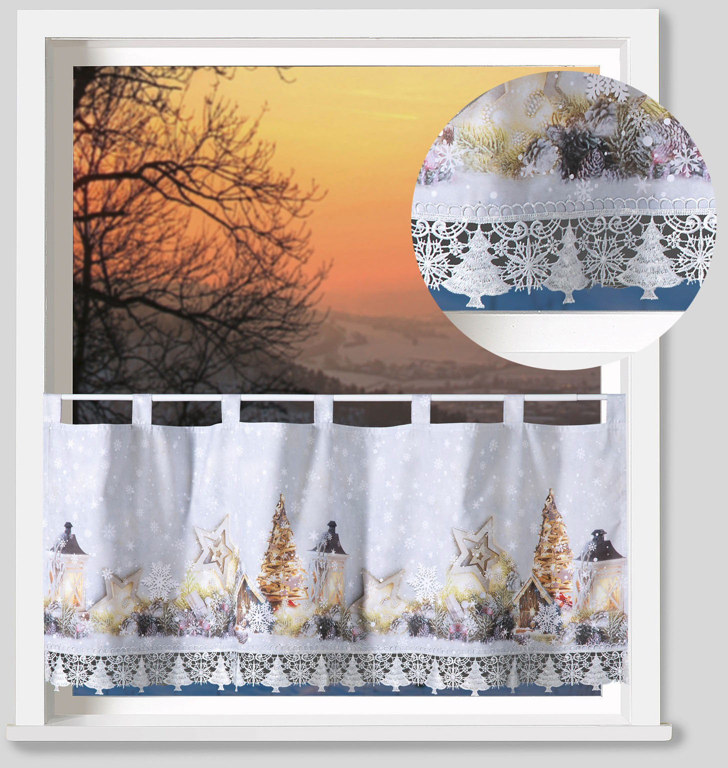 Thumbnail - Weckbrodt Scheibengardine "rustikale Weihnacht", (1 St.), Bistro, Gardine, blickdicht, Macramè-Bordüre, HxB 45x120cm, St...