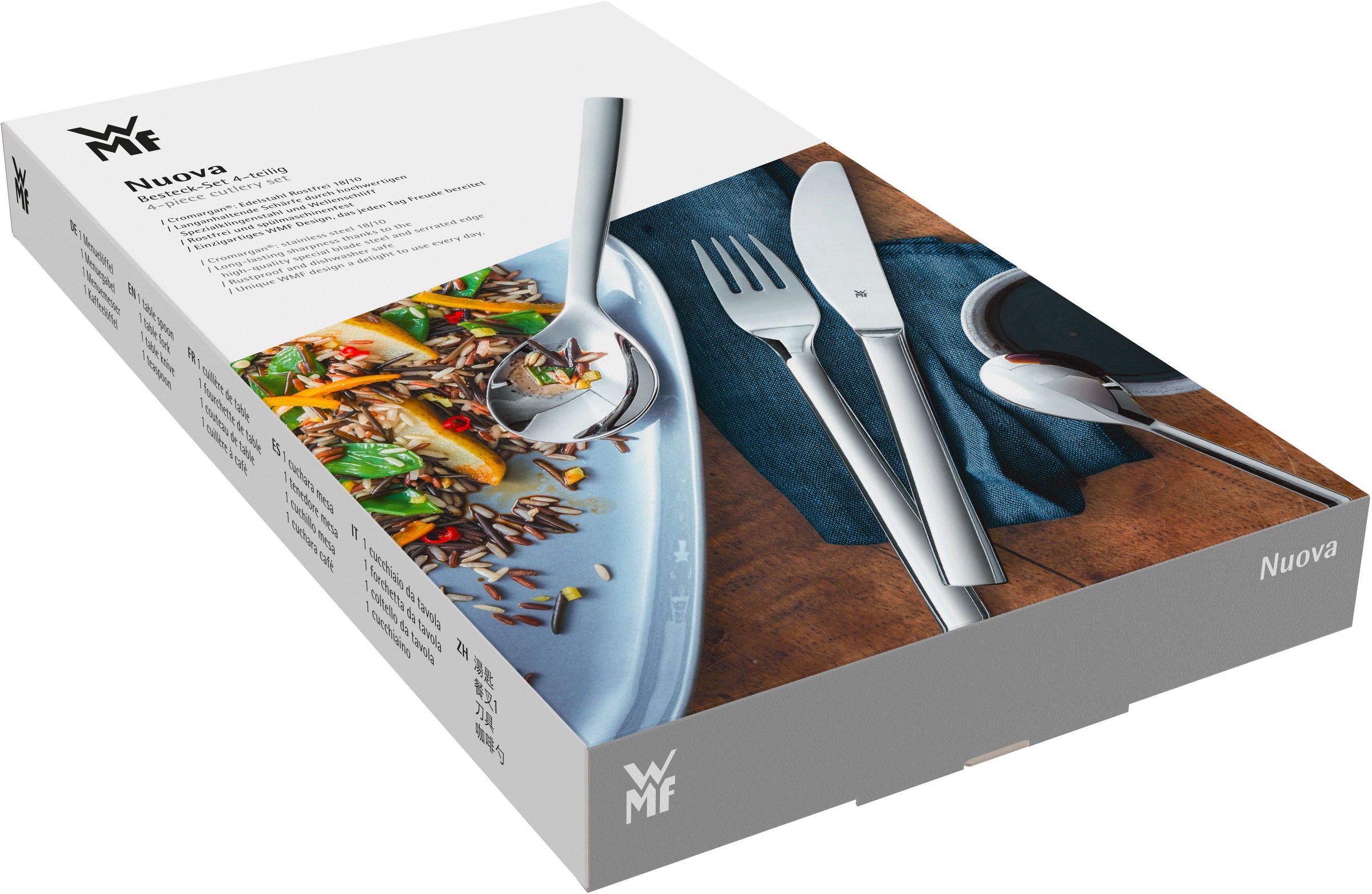 WMF Besteck-Set »Nuova«, (Set, 4 tlg.), 4-tlg., Cromargan Edelstahl rostfrei 18/10, Geschenkverpackung