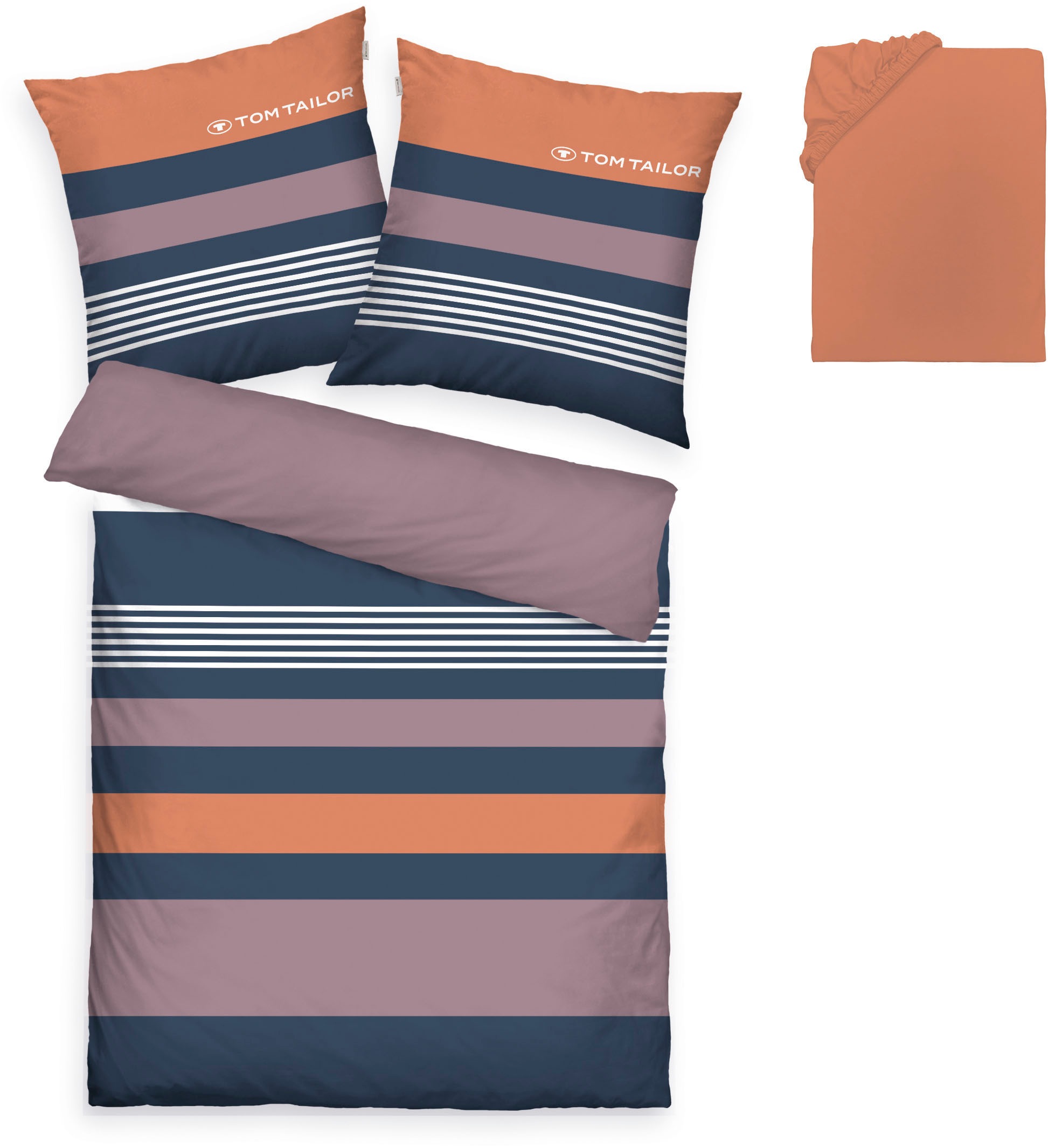 TOM TAILOR HOME Bettwäsche "Carl in Gr. 135x200 oder 155x220 cm" 3 Stk. mit GRATIS-Zugabe: Spannbettlaken, 100% Baumwolle, mit Reißverschluss
