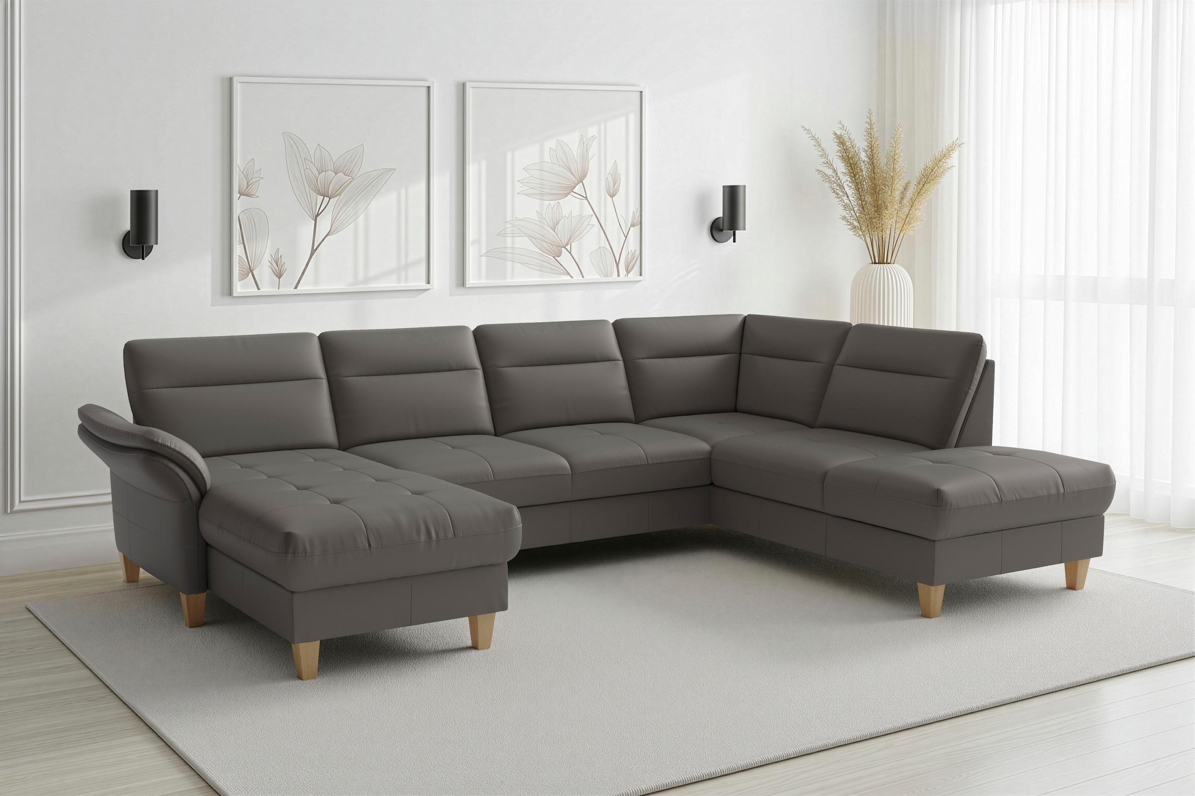 sit&more Wohnlandschaft "Pamela U-Form, B: 292 cm, optional Schlaffunktion & Bettkasten, Leder"