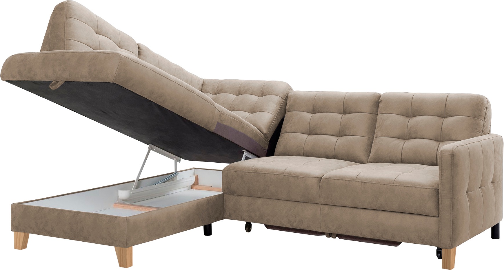 exxpo - sofa fashion Ecksofa »Elio, kompakt und komfortabel, bequem, zeitloses Design, L-Form«, wahlweise mit Bettfunktion und Bettkasten