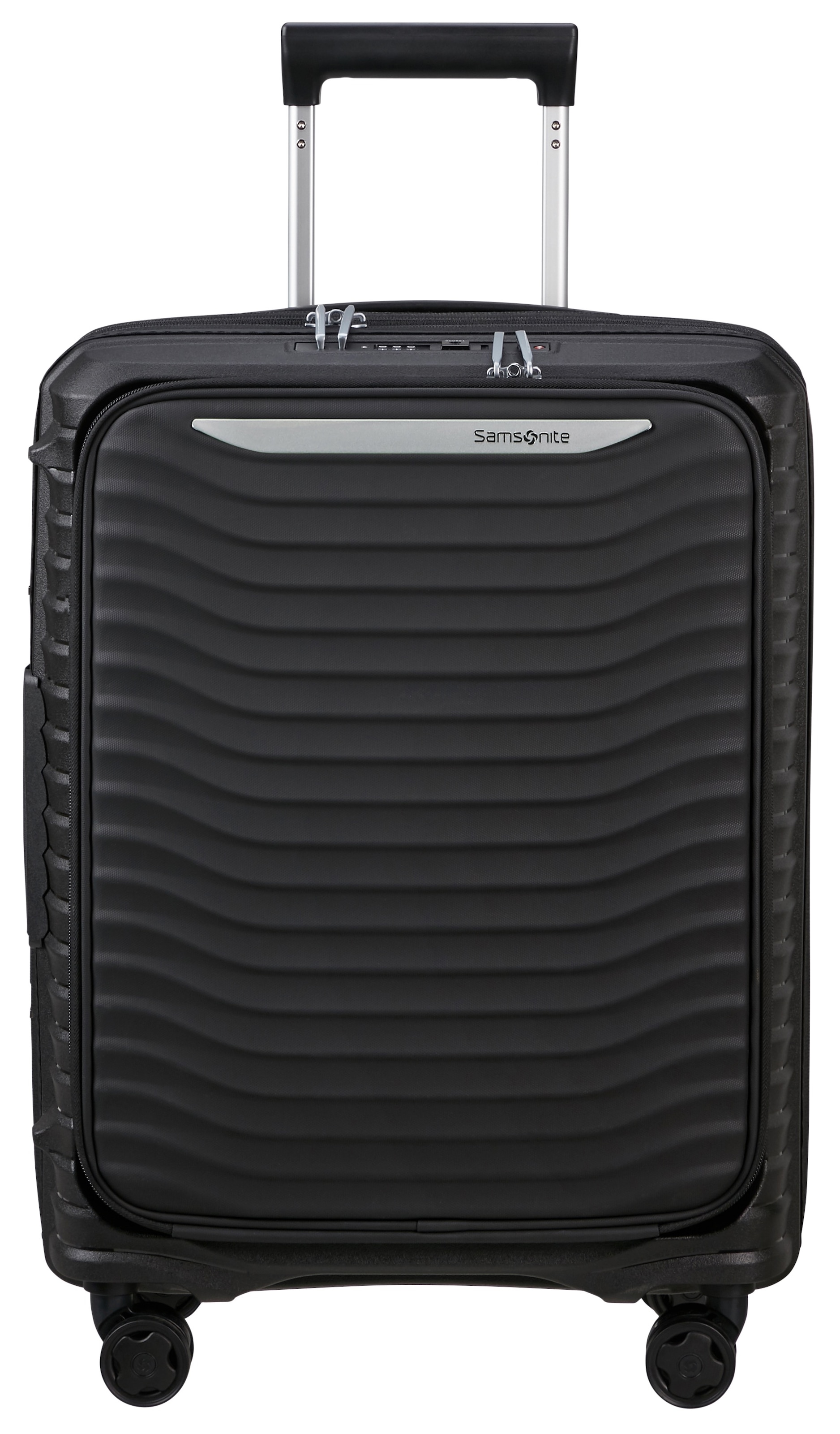 SAMSONITE Hartschalen-Trolley "UPSCAPE 55 mit Frontfach", schwarz, Polycarbonat, Koffer, mit Volumenerweiterung, mit Tragegriff oben und seitlich