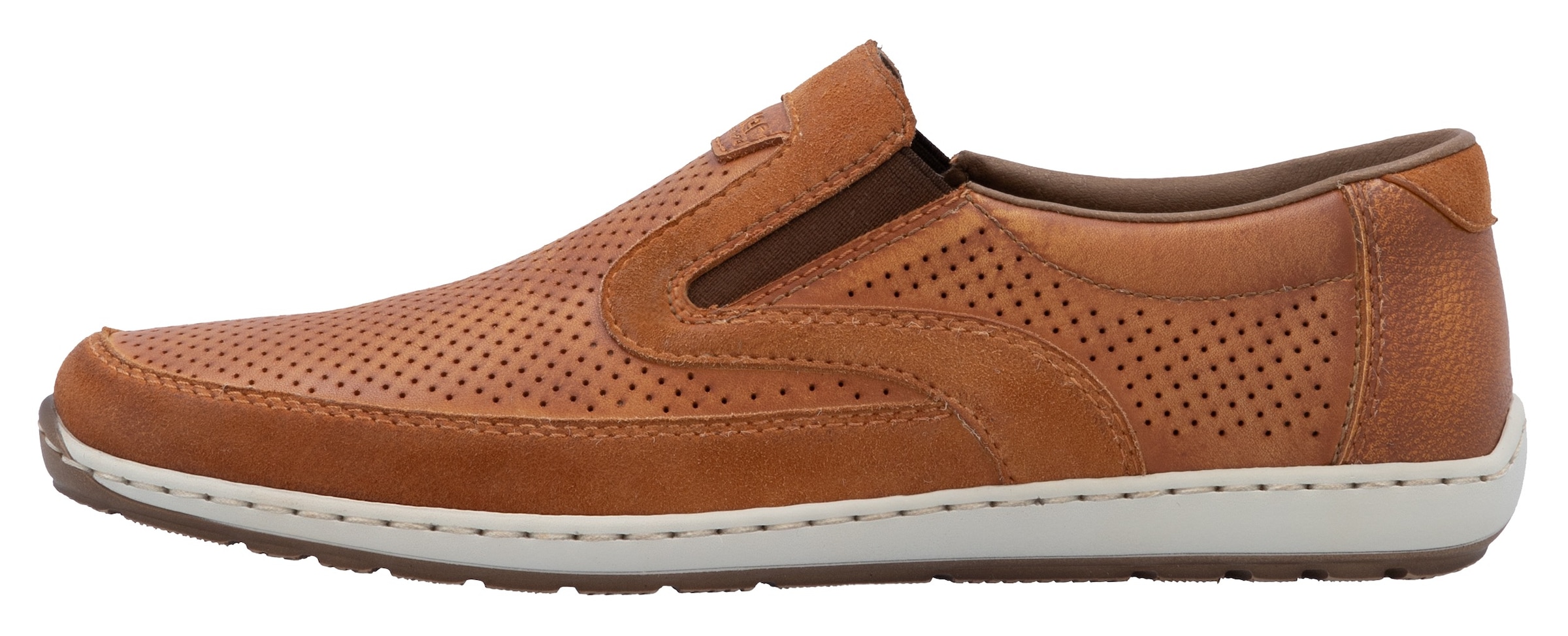 Rieker Slipper, Loafer, Schlupfschuh, seitliche Stretcheinsätze und Perforation