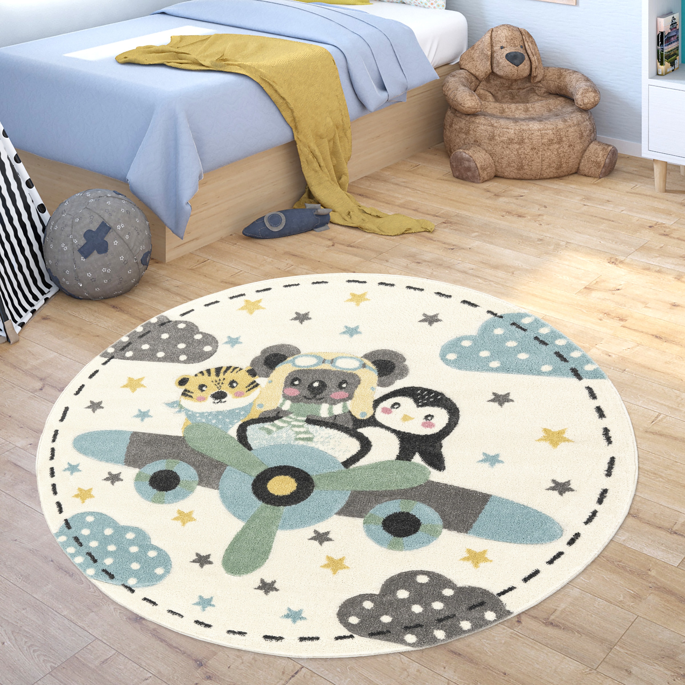Paco Home Kinderteppich »Fino 332«, rund, 3D-Design, niedliches Tier Motiv, Pastell-Farben, Kinderzimmer
