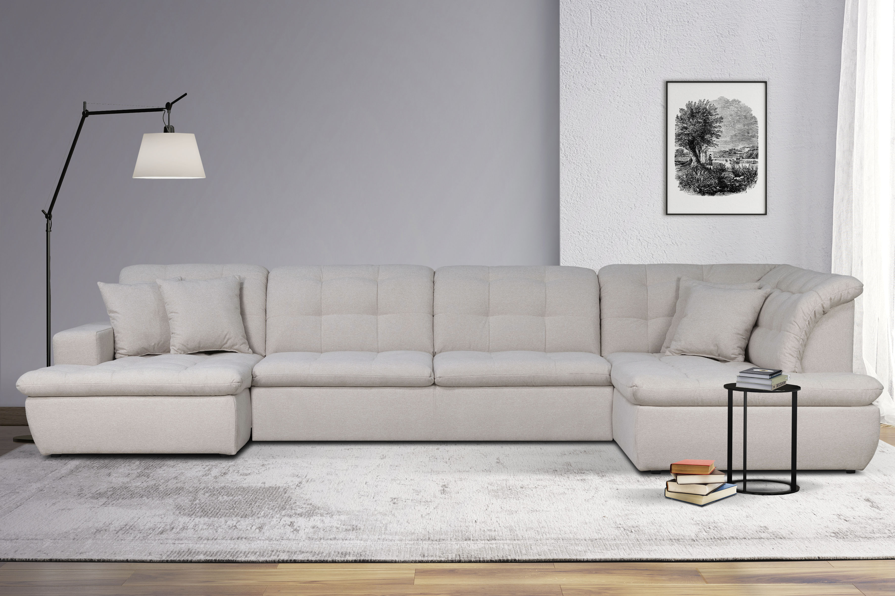 Home affaire Wohnlandschaft "BRISBANE NEU U-Form" mit feiner Steppung, Matten-Optik, incl. Zierkissen