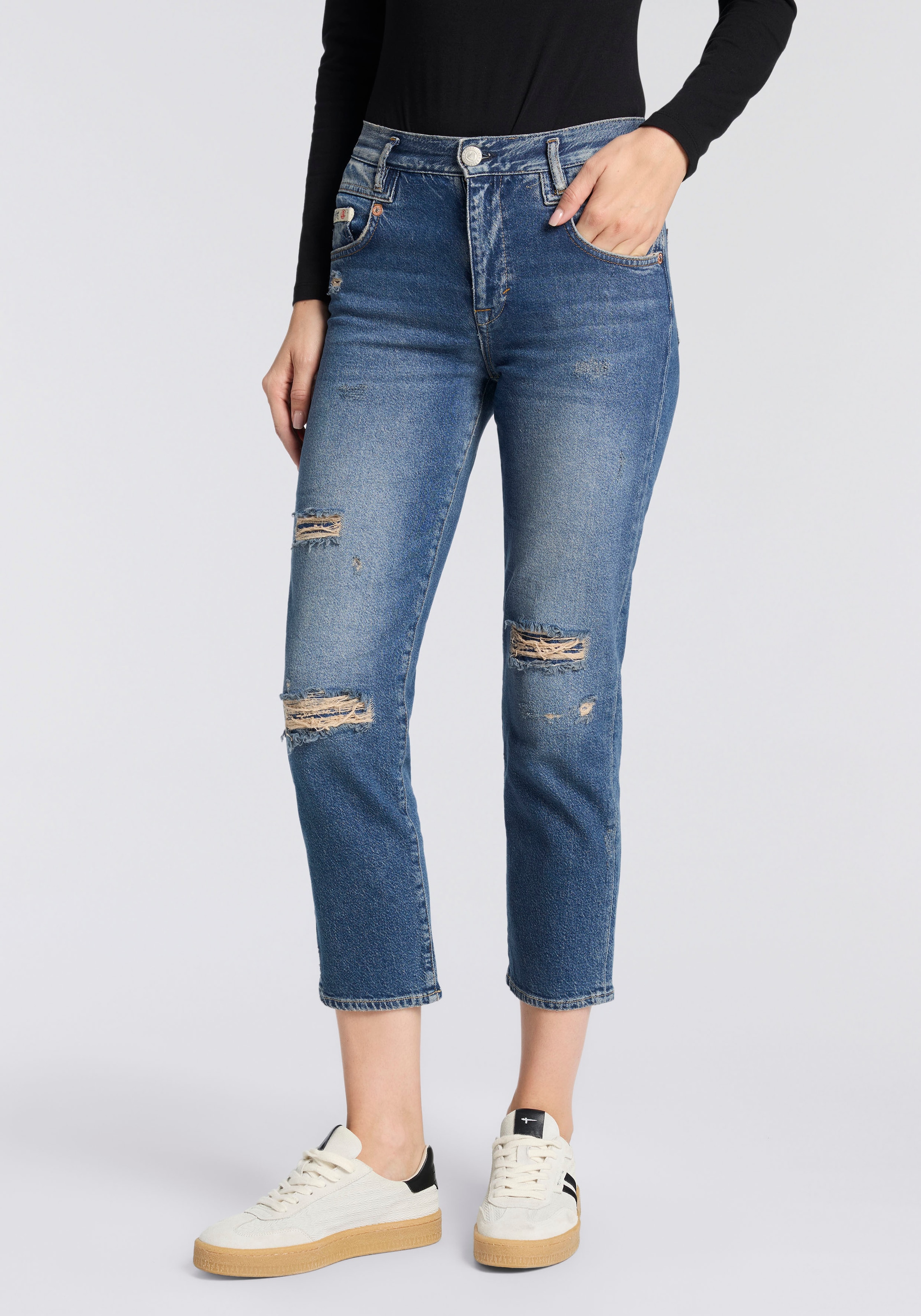 Herrlicher 5-Pocket-Jeans "Breezy Cropped Denim" Straight Fit mit Destroyed günstig online kaufen