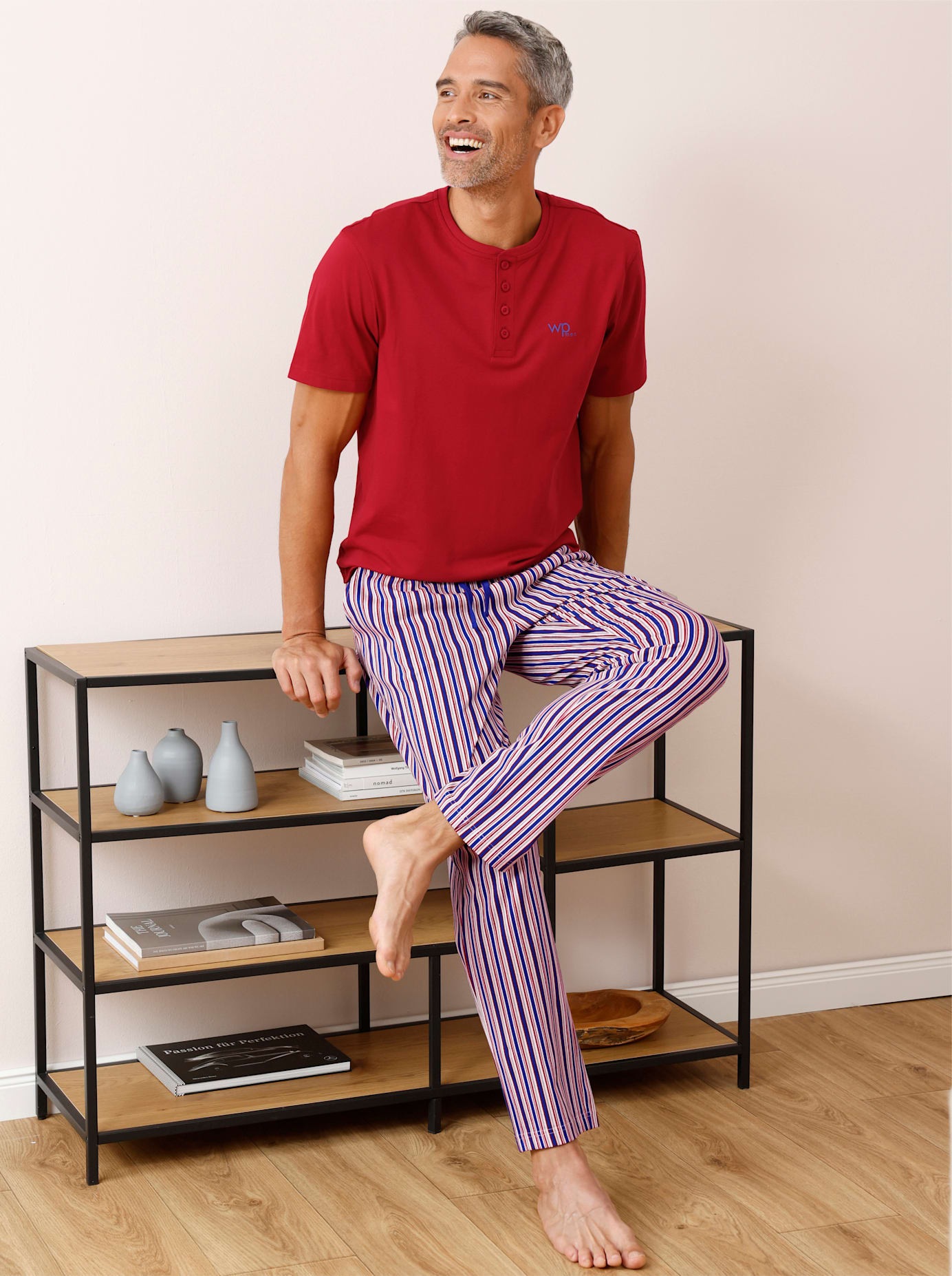 WÄSCHEPUR Herren Pyjamaoberteil "Schlafanzug-Shirt", Gr. 44, rot, 100% Baumwolle, unifarben, Shirts