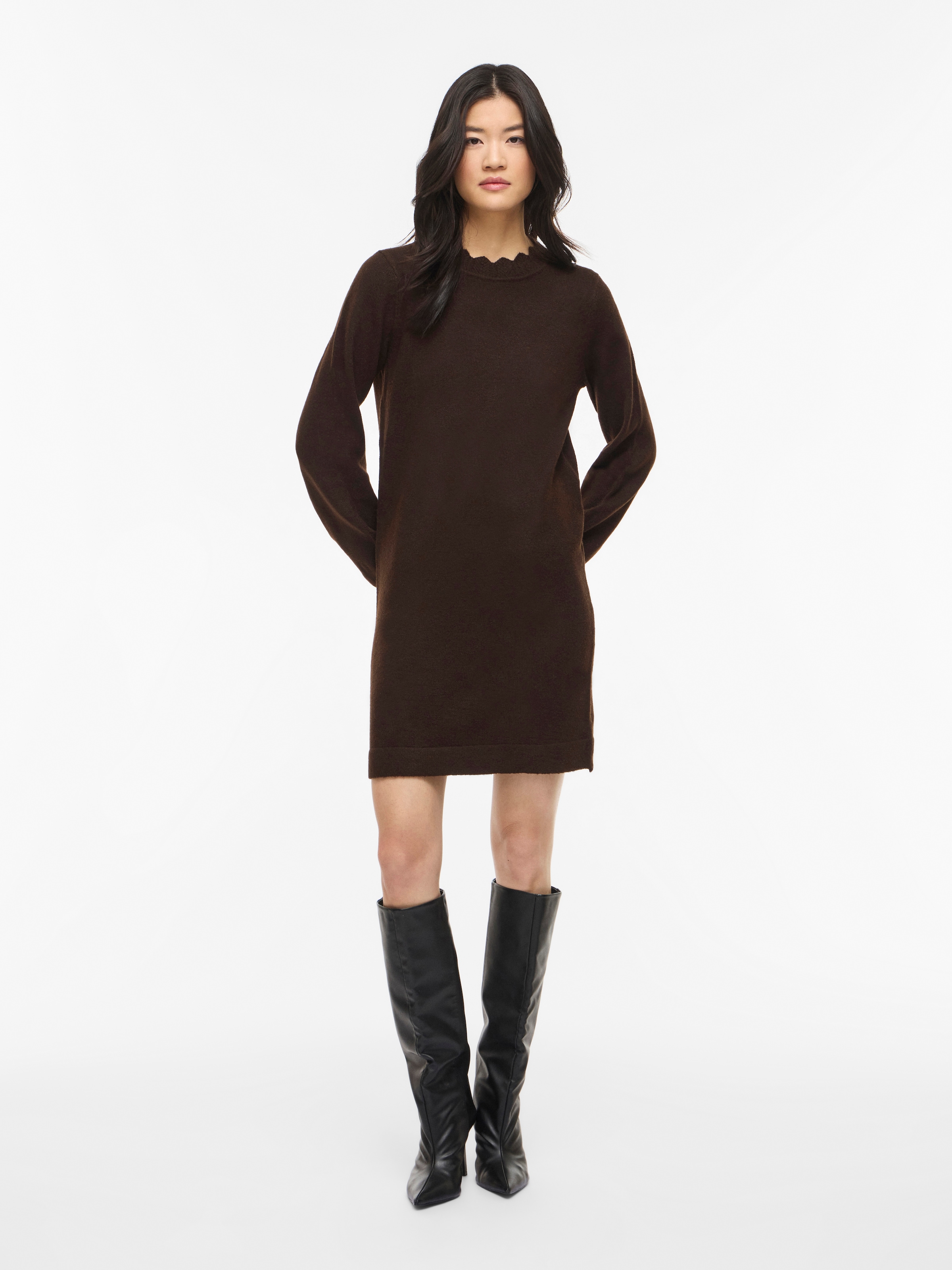 Vila Strickkleid "VINIKOLINA O-NECK L/S KNIT DRESS - NOOS" Materialmix, regular fit