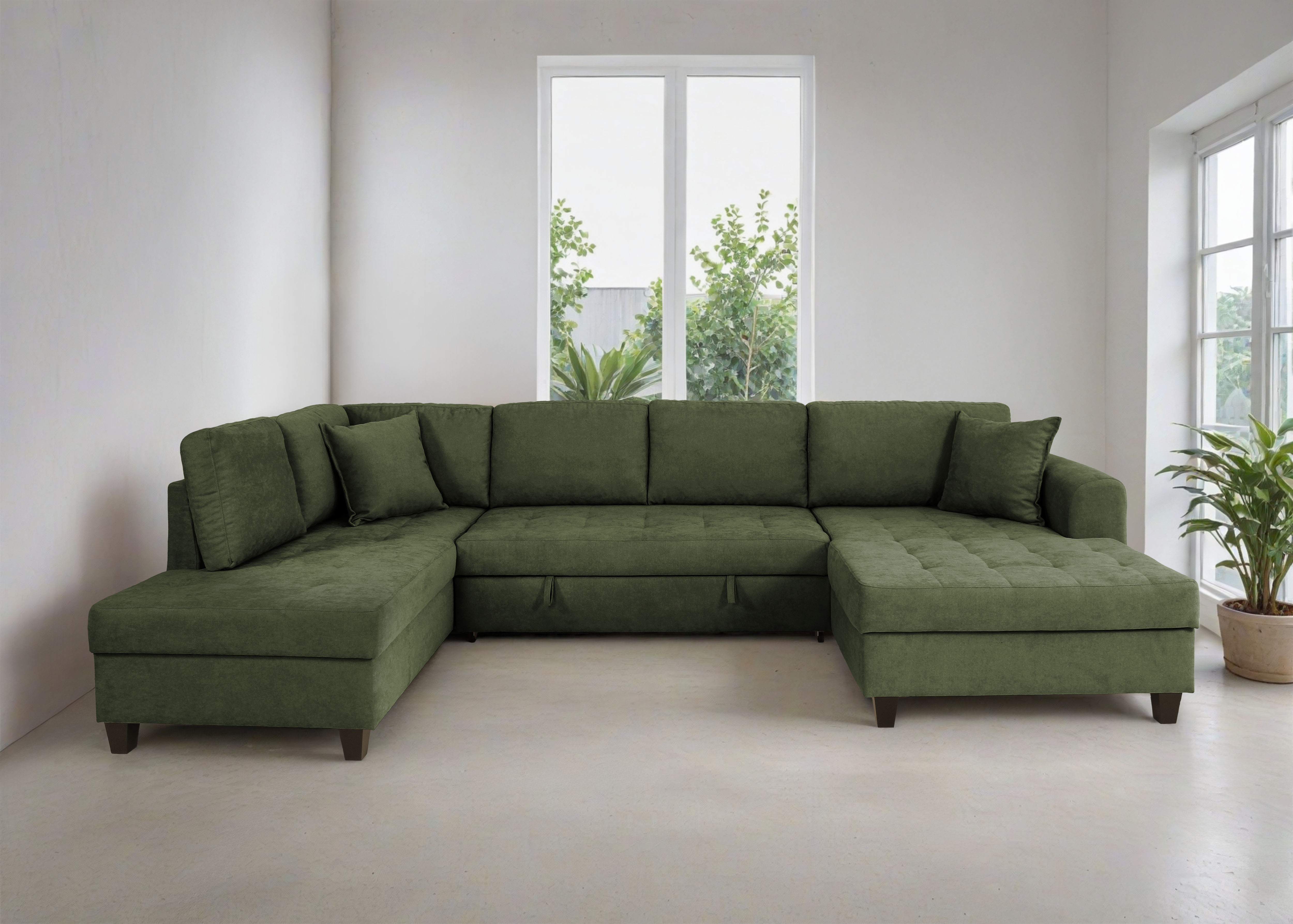 Trends by HG Wohnlandschaft "Moritz U-Form, B: 324 cm" mit Schlaffunktion, Bettkasten & Zierkissen