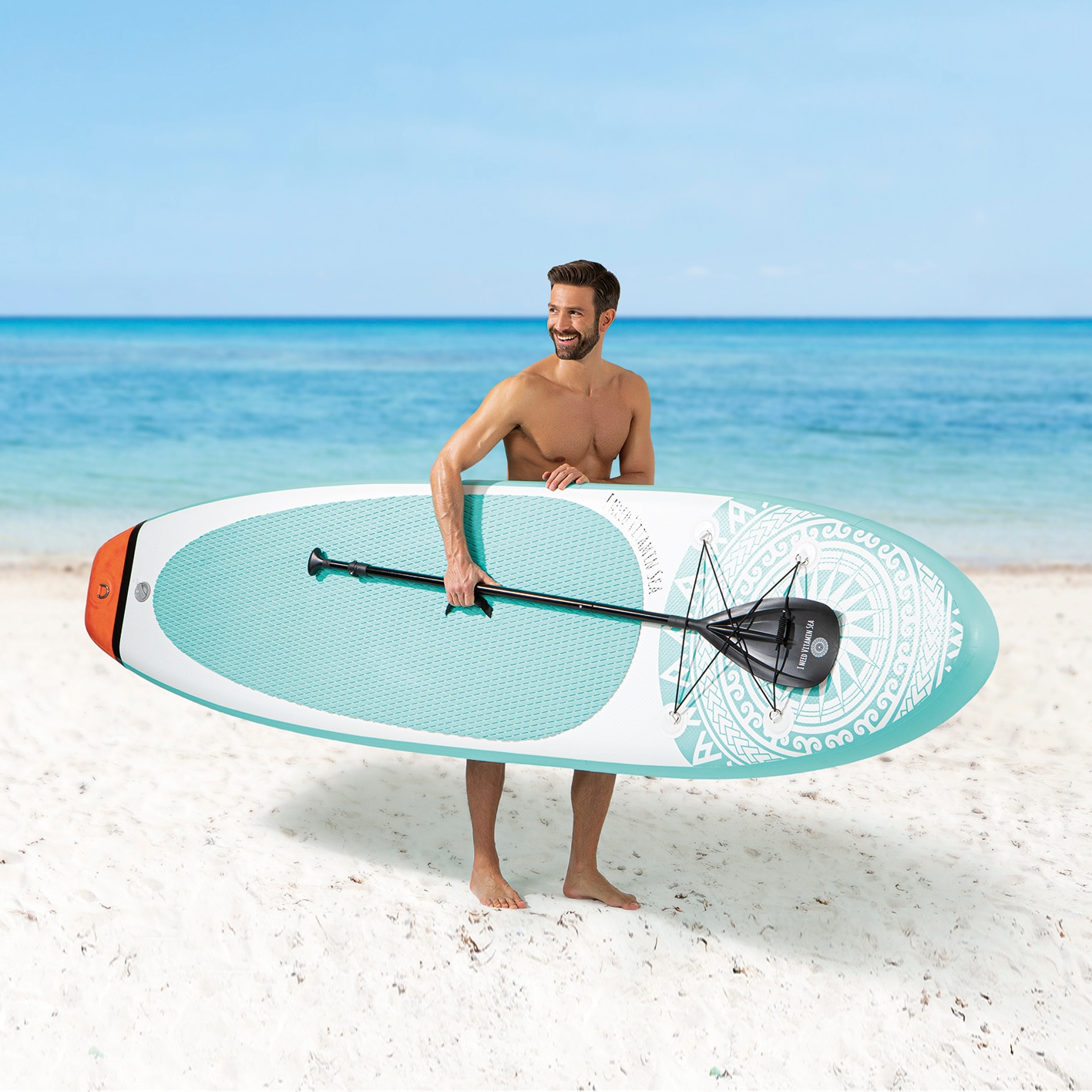 EASYmaxx Inflatable SUP-Board »MAXXMEE und (Spar-Set, Rechnung Stand-Up mit auf 7 tlg., 2020 Pumpe Paddle-Board | BAUR Transportrucksack) Paddel, weiß/blau«