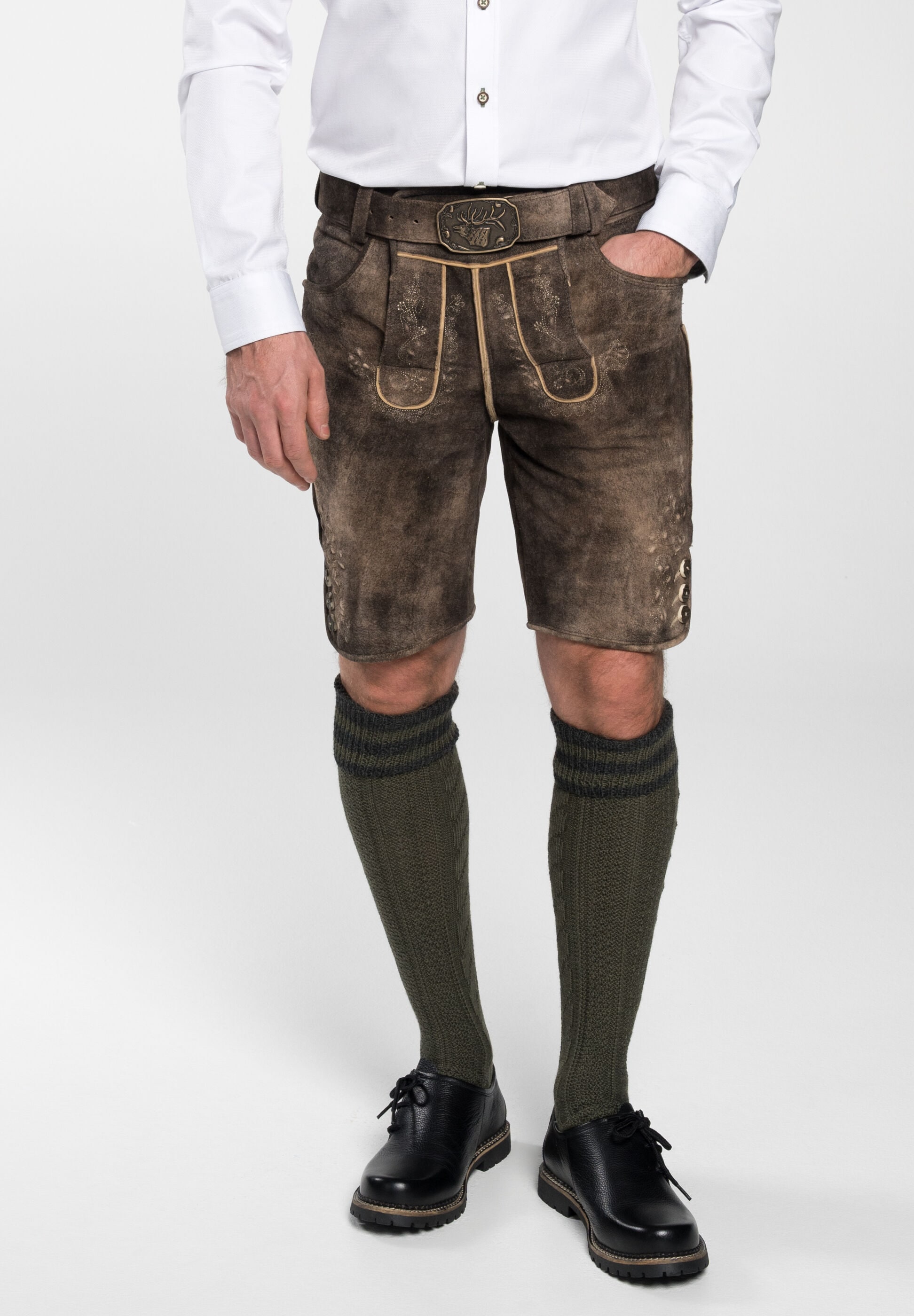 Spieth & Wensky Lederhose »Freud«  Lederhose mit Gürtelschließe, Hirschkopfmotiv