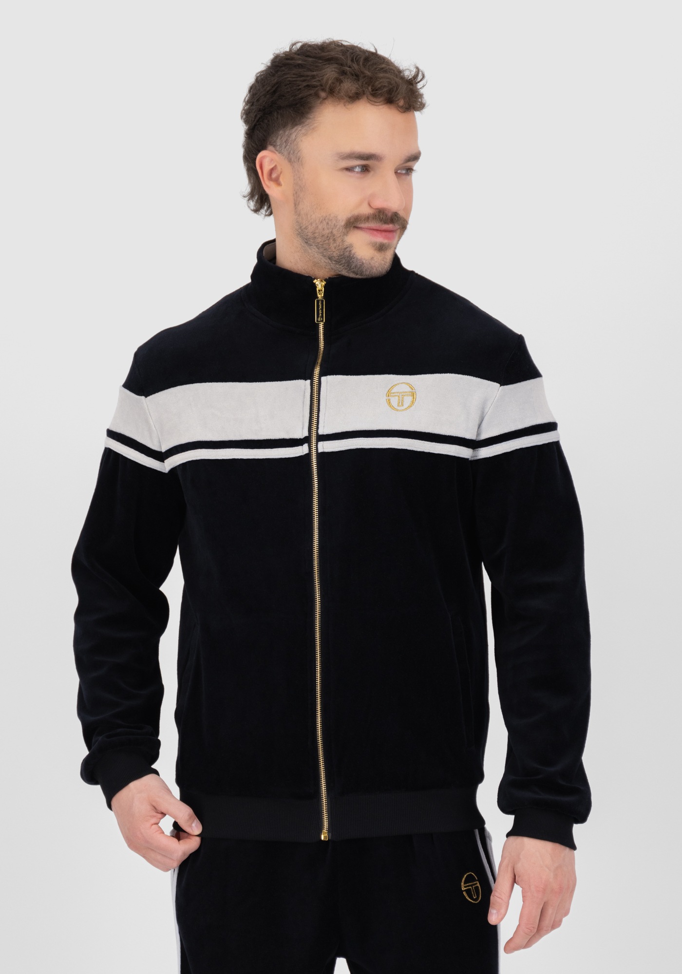 Sergio Tacchini Trainingsjacke »DAMARINDO VELOUR TJ Herren«, ohne Kapuze, Trainingsjacke Herren, Trackjacket, Velour, Sportjacke, Outdoor, Sale