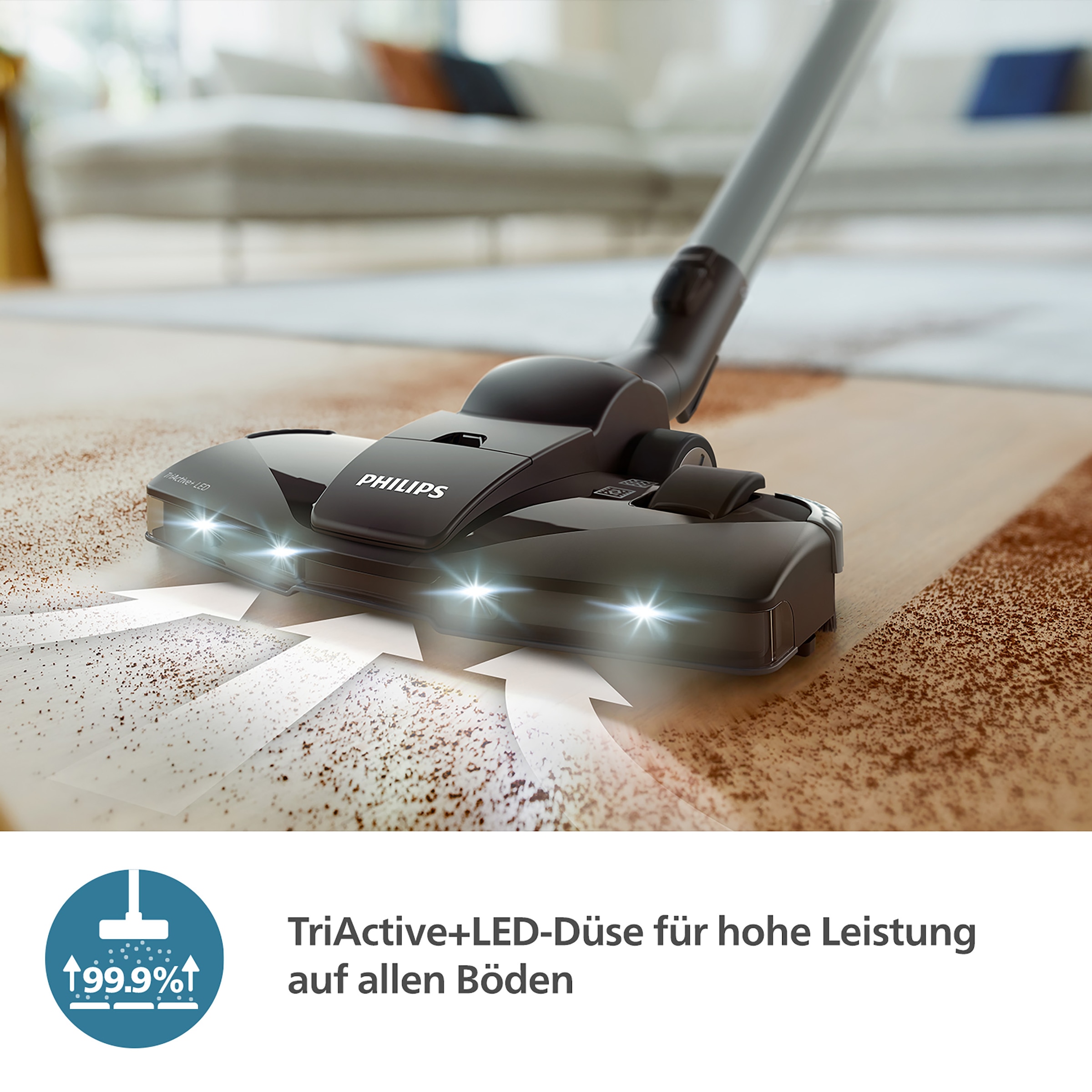 Philips Bodenstaubsauger »XD6142/12 6000 Serie, der Tierfreund mit spezieller Mini-Pet-Düse«, 900 W, mit Beutel, HEPA-Allergiefilter, TriActive+ LED-Düse, 4 l; Tiefschwarz glänzend