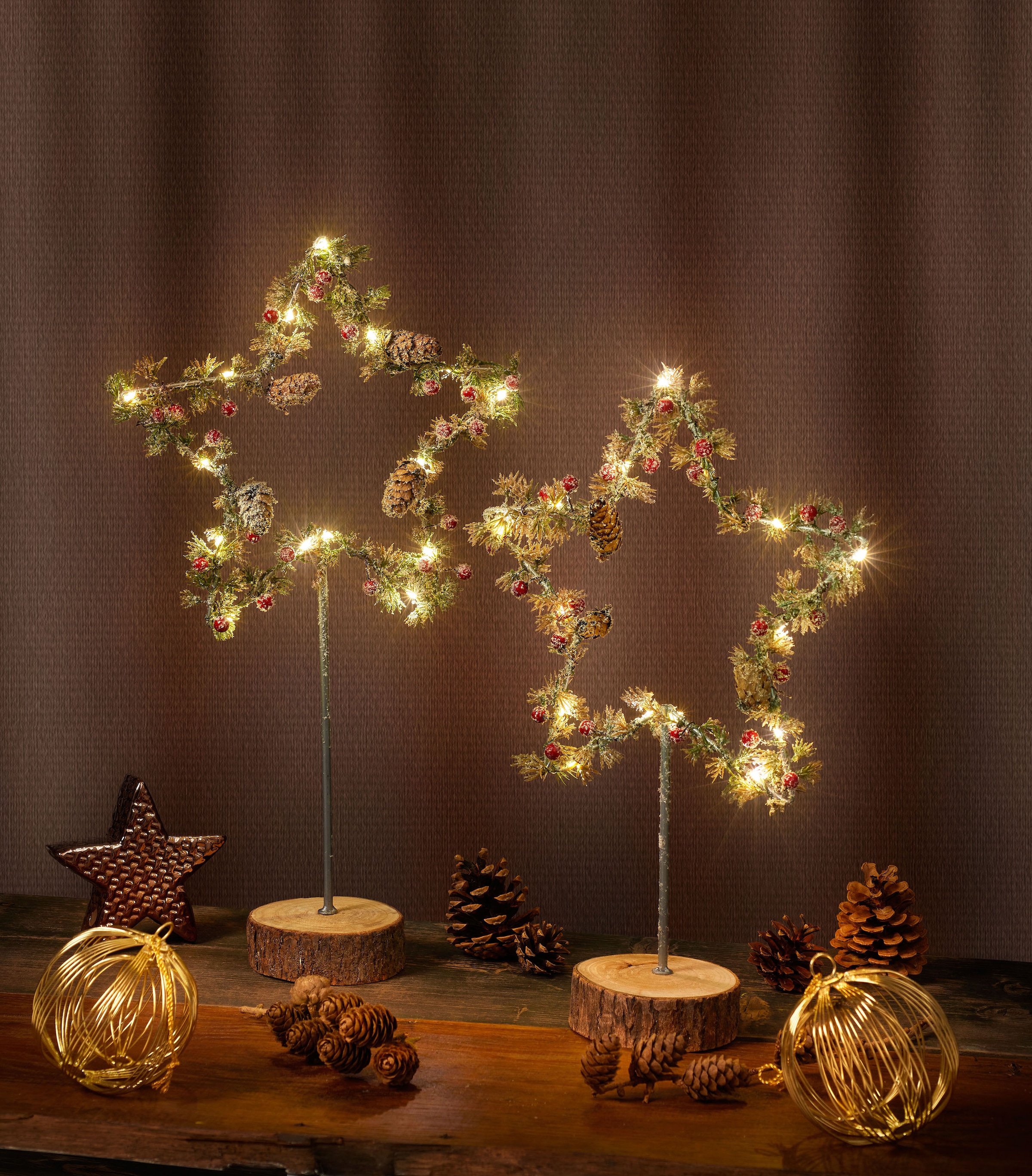 cm, | ca. LED Stern Zapfen«, »Weihnachtsstern, kaufen Set, + Weihnachtsdeko 39 BONETTI und Holzfuß, 2er cm mit 49 Höhe BAUR Früchte