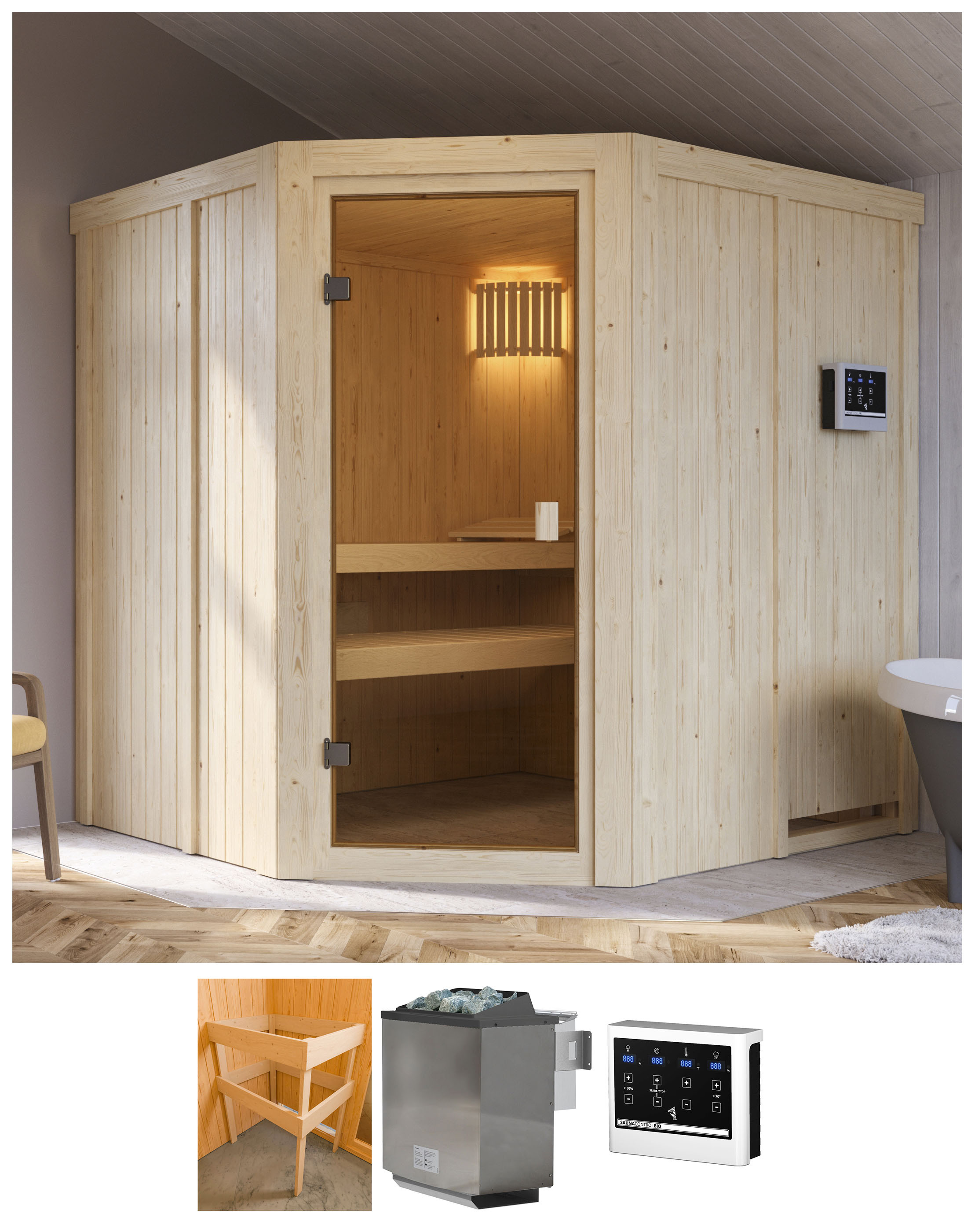 Karibu Sauna "Bodo" Ofen 9 kW Bio externe Strg easy