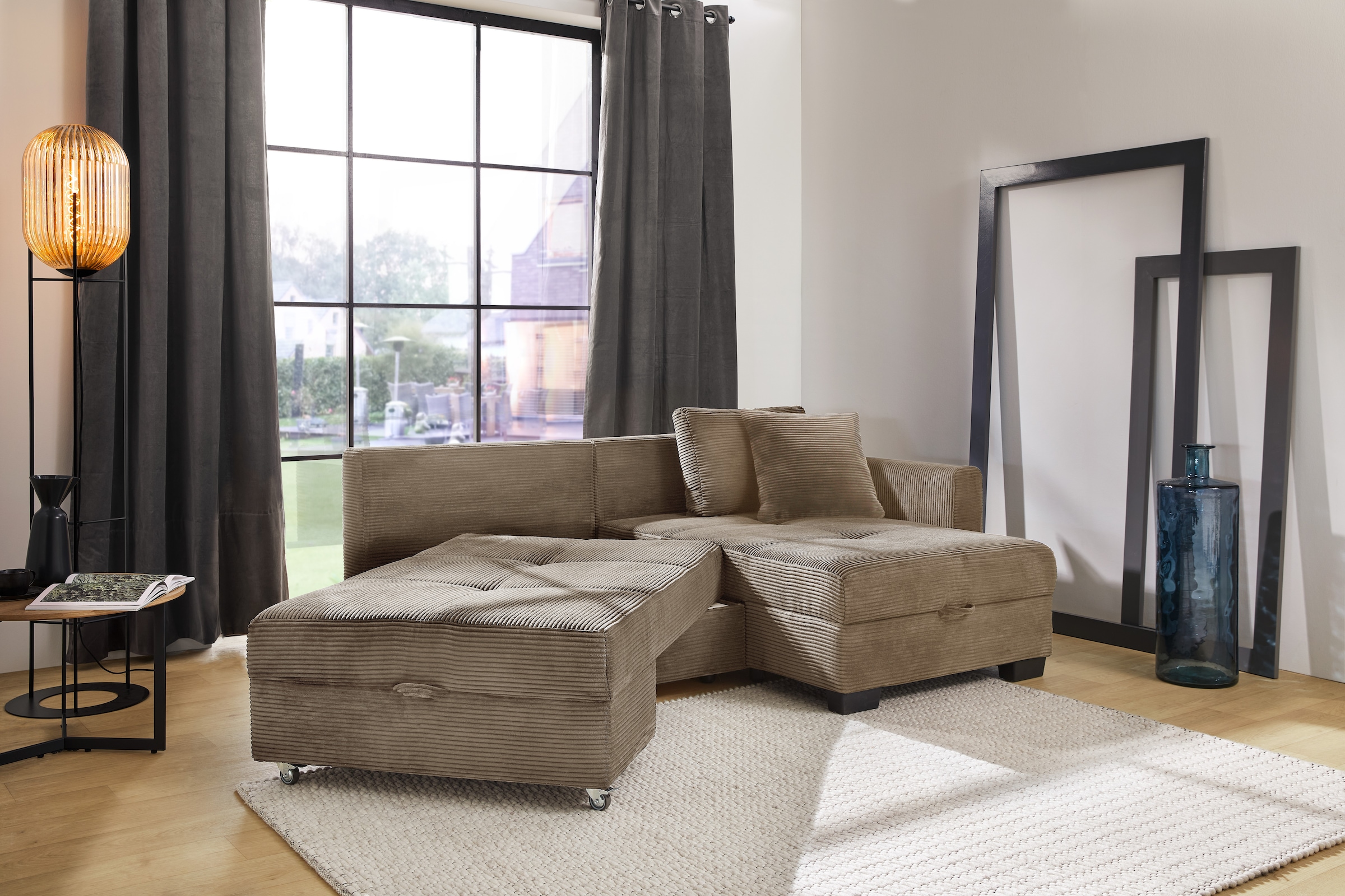 Jockenhöfer Gruppe Ecksofa »Fantasy, Dreh-Schwenk-Ottomane«, inklusive Relax- und Schlaffunktion, Ottomane links/ rechts montierbar