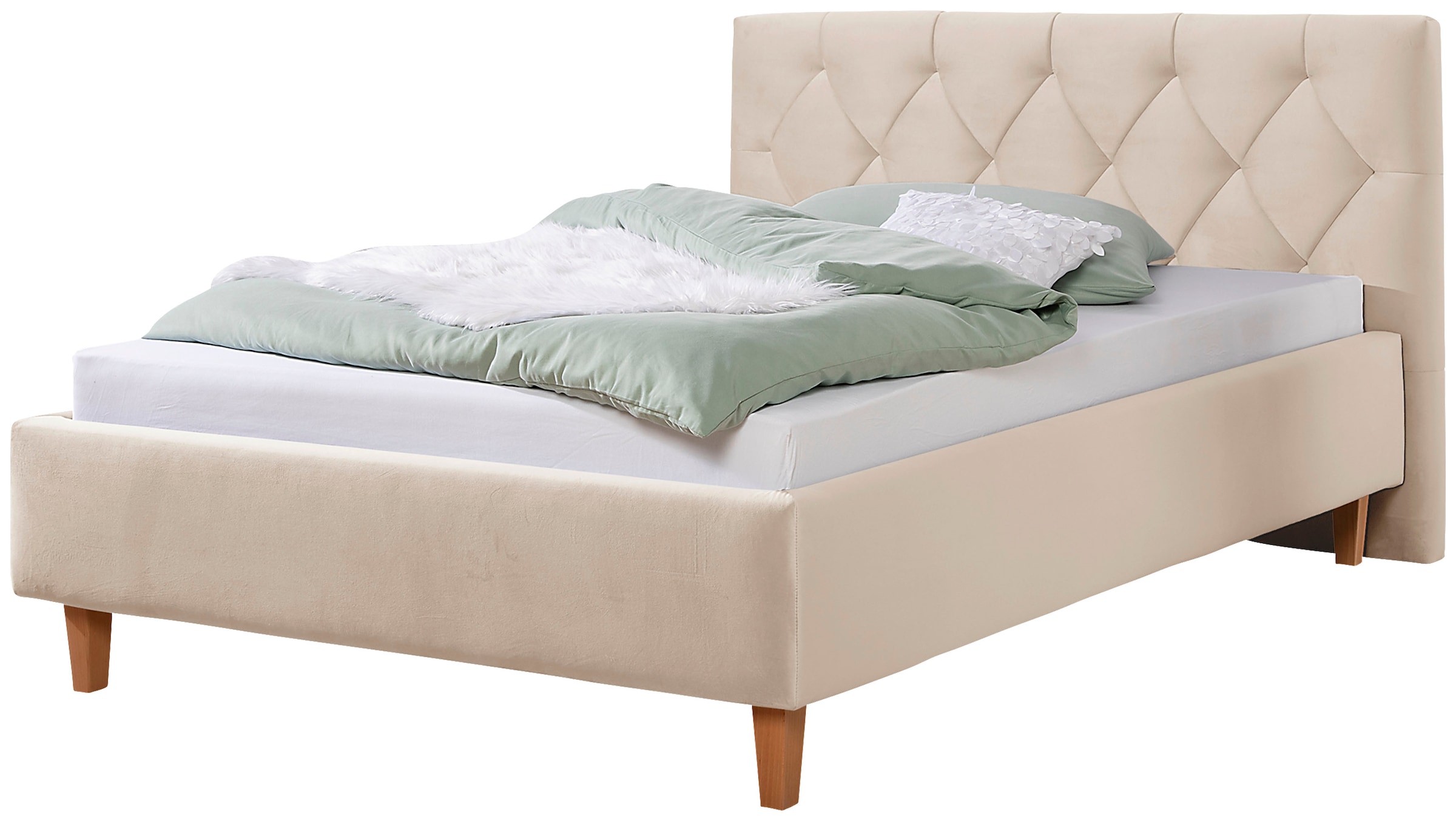 Polsterbett HOME AFFAIRE "Sunley 100", beige (beige, natur), B:163cm L:210cm, Struktur (100% Polyester);Strukturstoff (100% Polyester), Betten, Polsterbett, Kreuzsteppung, Kopfteilhöhe 102 cm, ohne oder mit Matratze/Lattenrost