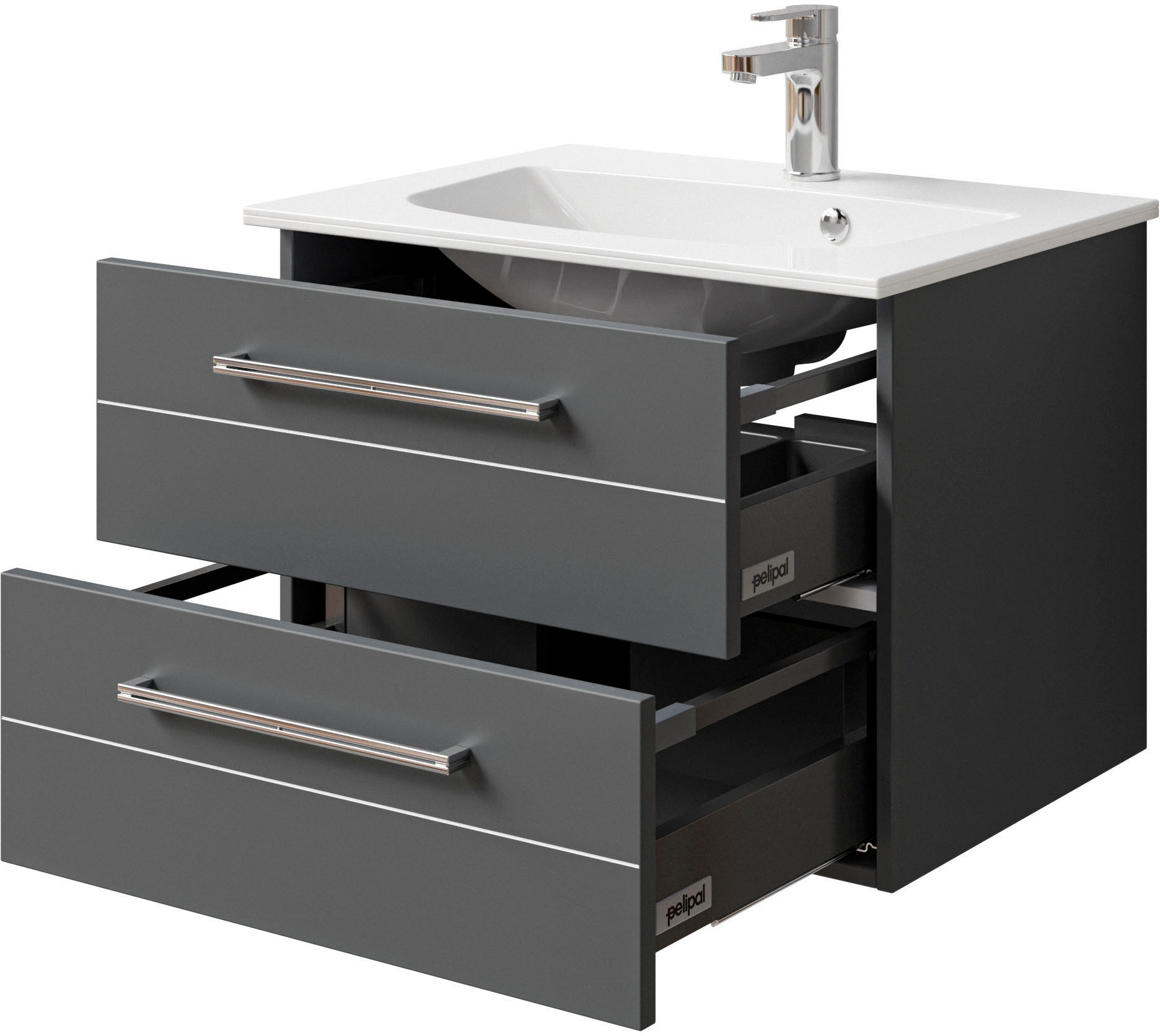 Saphir Waschtisch »Serie 6025 Mineralmarmor-Waschtisch mit Unterschrank, 67 cm breit«, Waschplatz mit 2 Schubladen, hängend, verschiedene Ausführungen