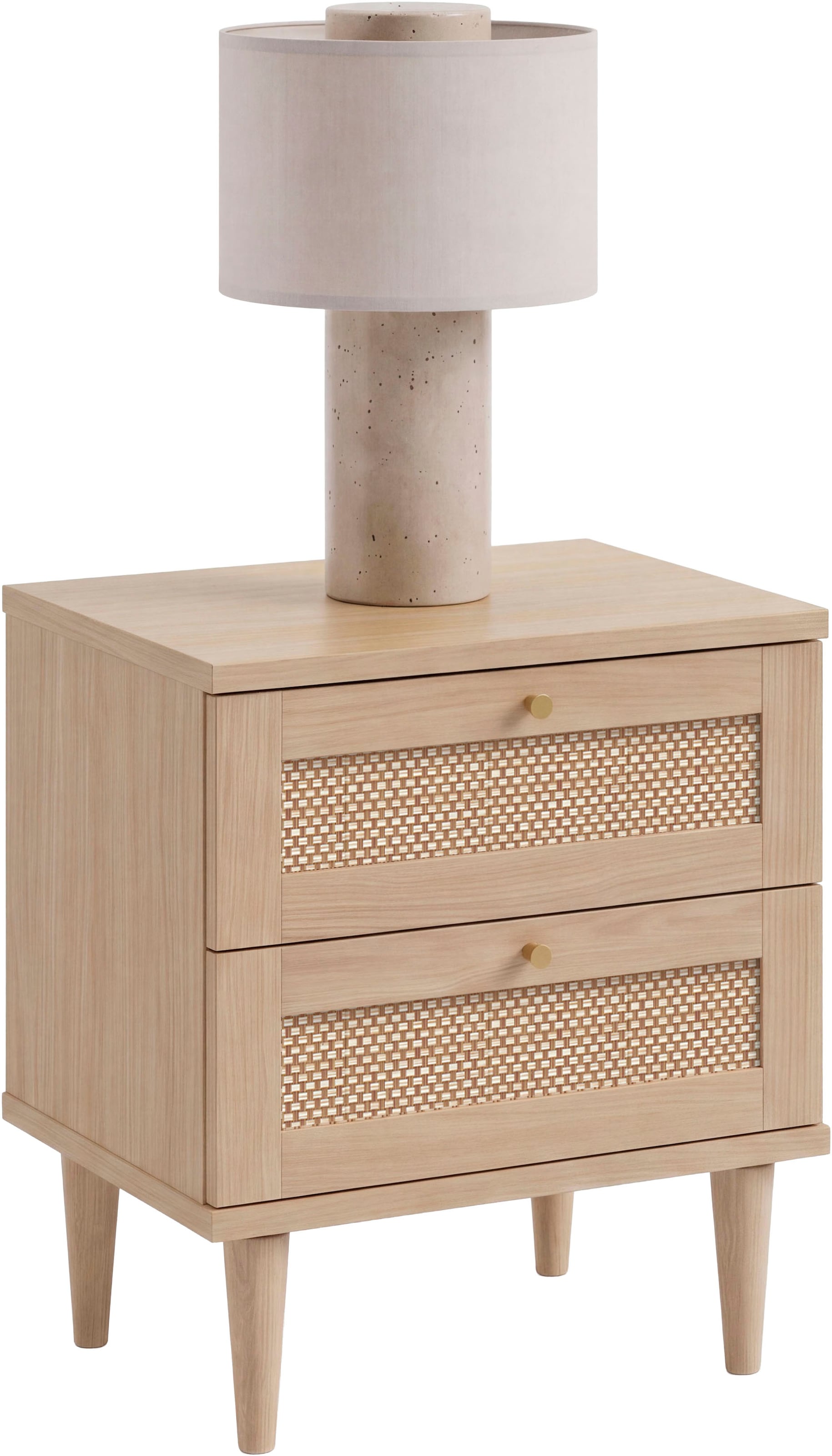 OTTO home Nachtkommode "ELLIAN mit Wiener Geflechtoptik, 2 Schubladen" Holzfüße, Metallgriffe, Made in EU, viel Stauraum