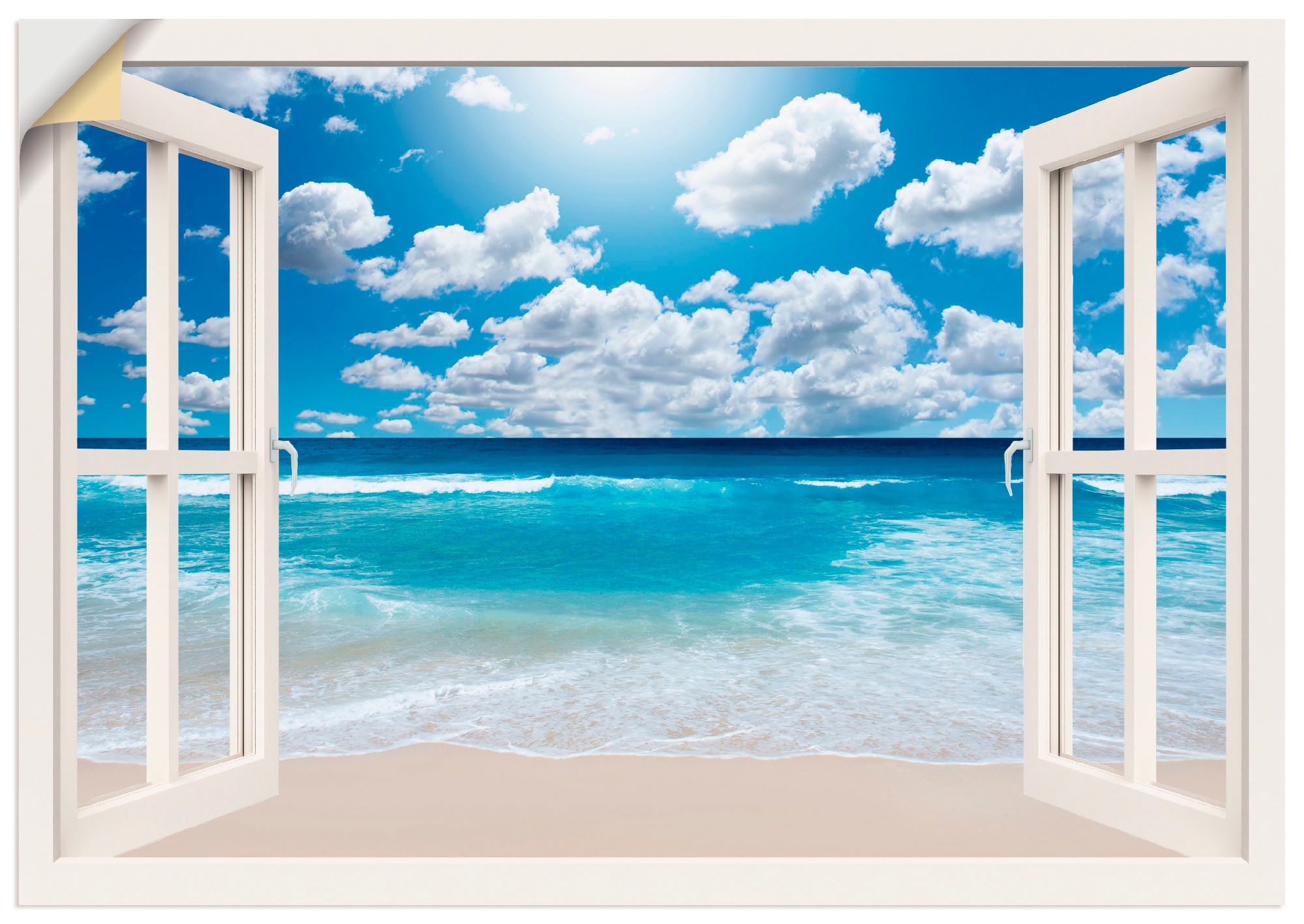 Artland Wandbild »Fensterblick Großartige oder als (1 Leinwandbild, bestellen Wandaufkleber | Strandlandschaft«, St.), in BAUR Größen versch. Poster Fensterblick