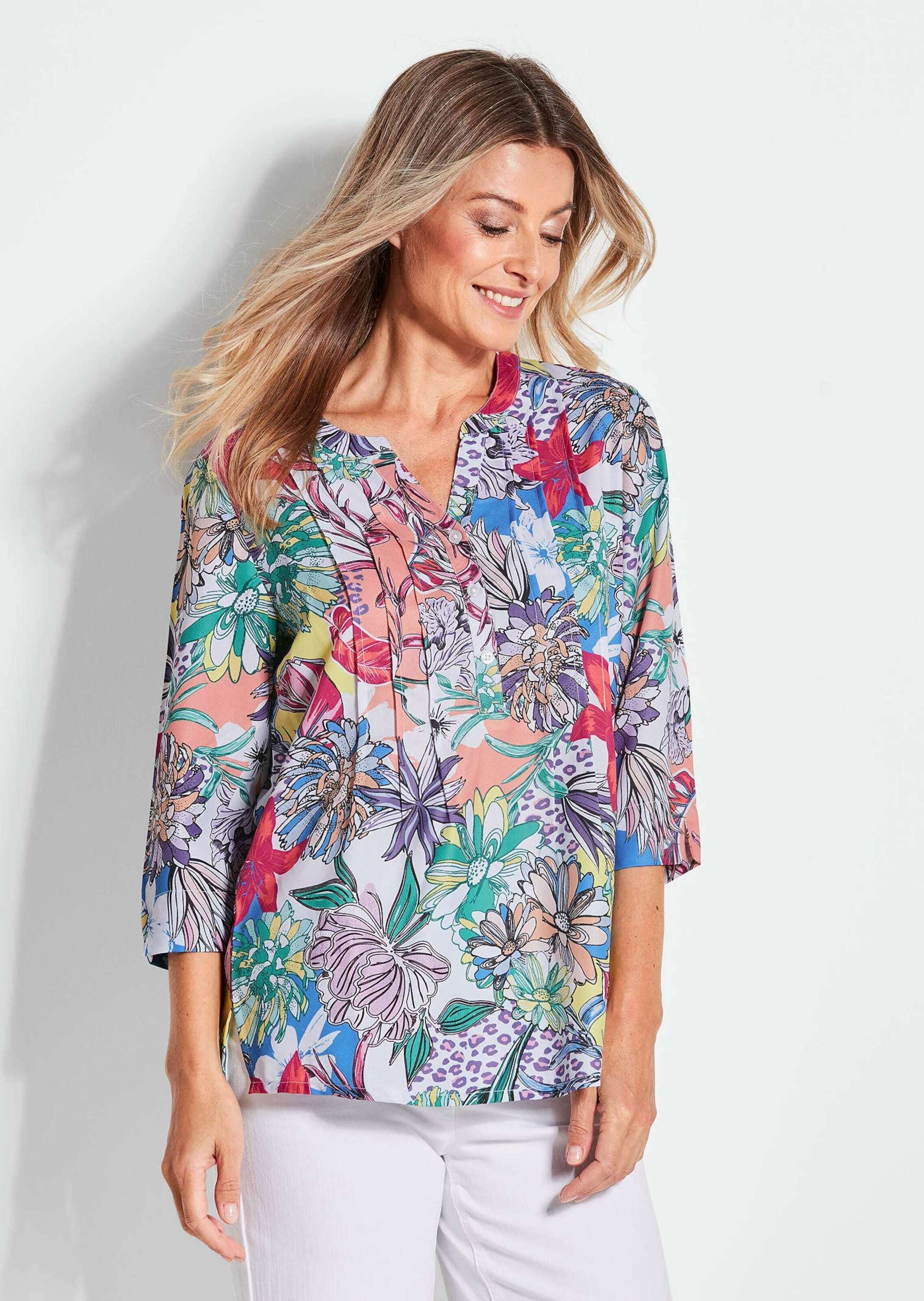 GOLDNER Druckbluse »Bluse Farbbrillante Druckbluse mit liebevollen Details«