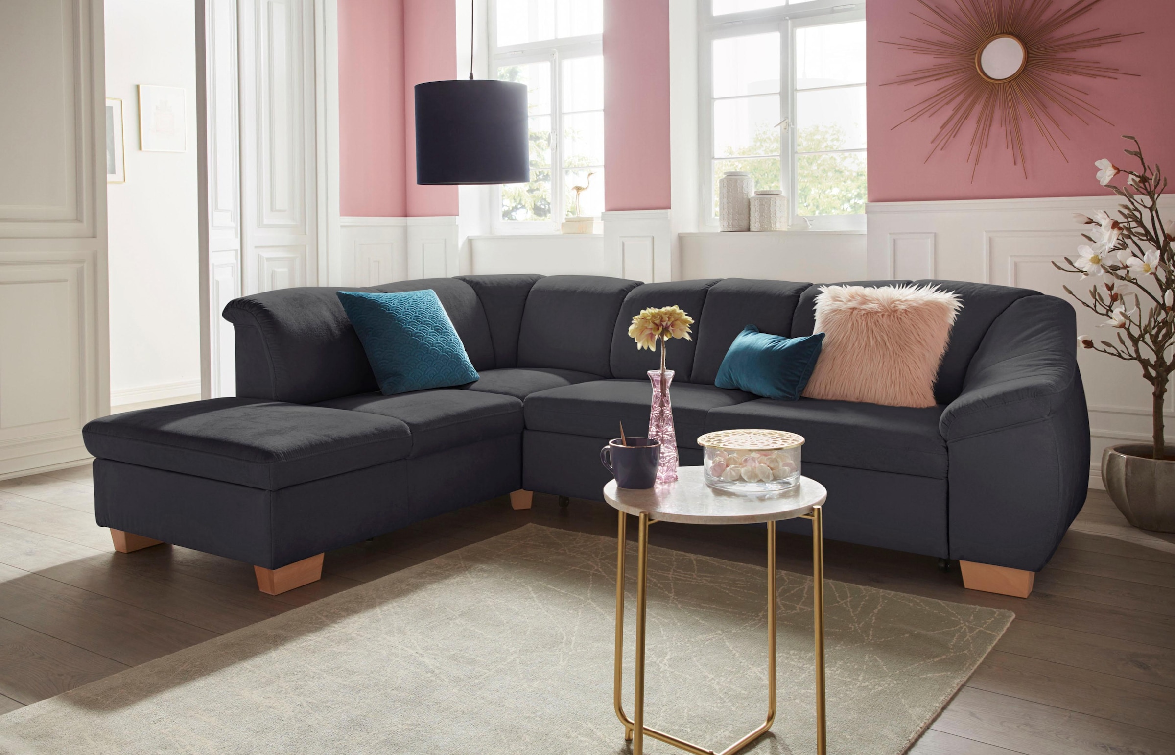 sit&more Ecksofa "Santo L-Form" mit Federkern, wahlweise mit Bettfunktion u günstig online kaufen