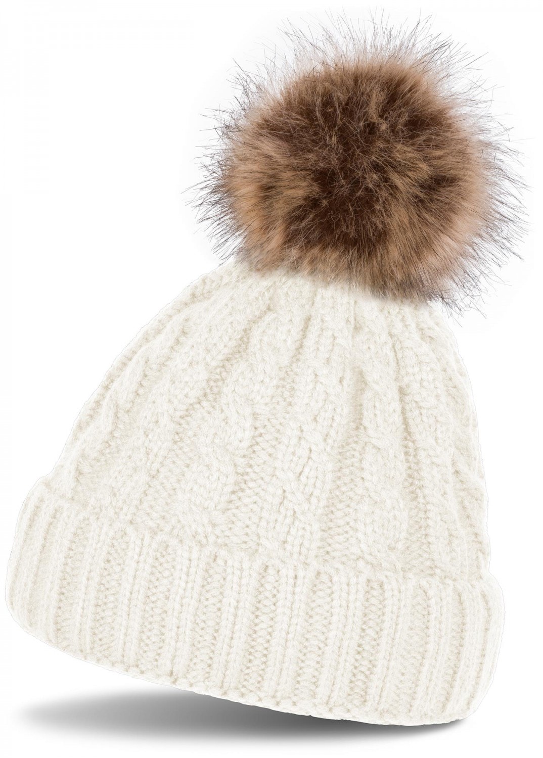 styleBREAKER Bommelmütze »Strickmütze mit Zopfmuster & Kunstfellbommel« 1 Stk.