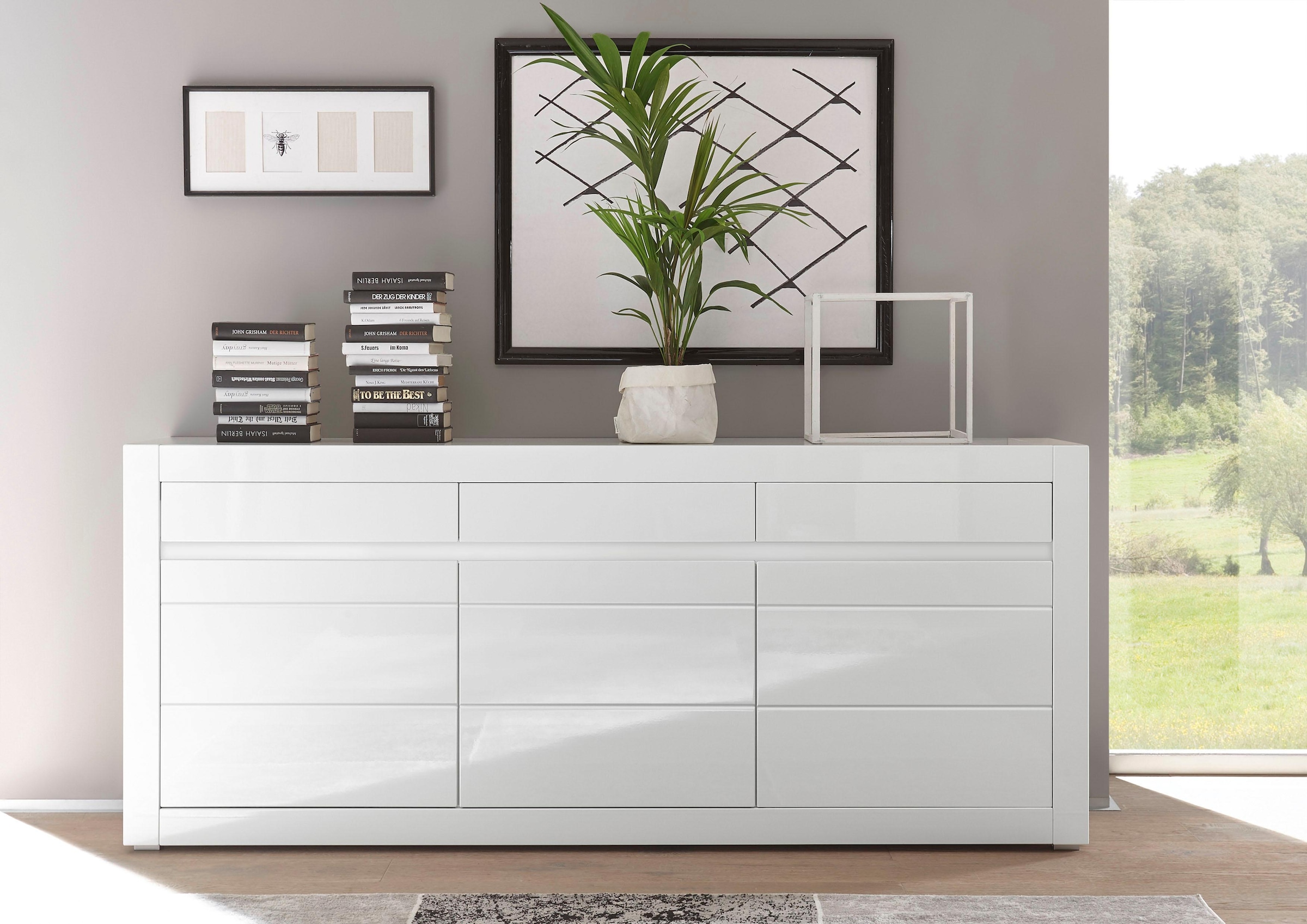 INOSIGN Sideboard »Carat«, Breite 217 cm, wird mit zwei Leisten angeliefert, 1 x grau, 1 x weiss