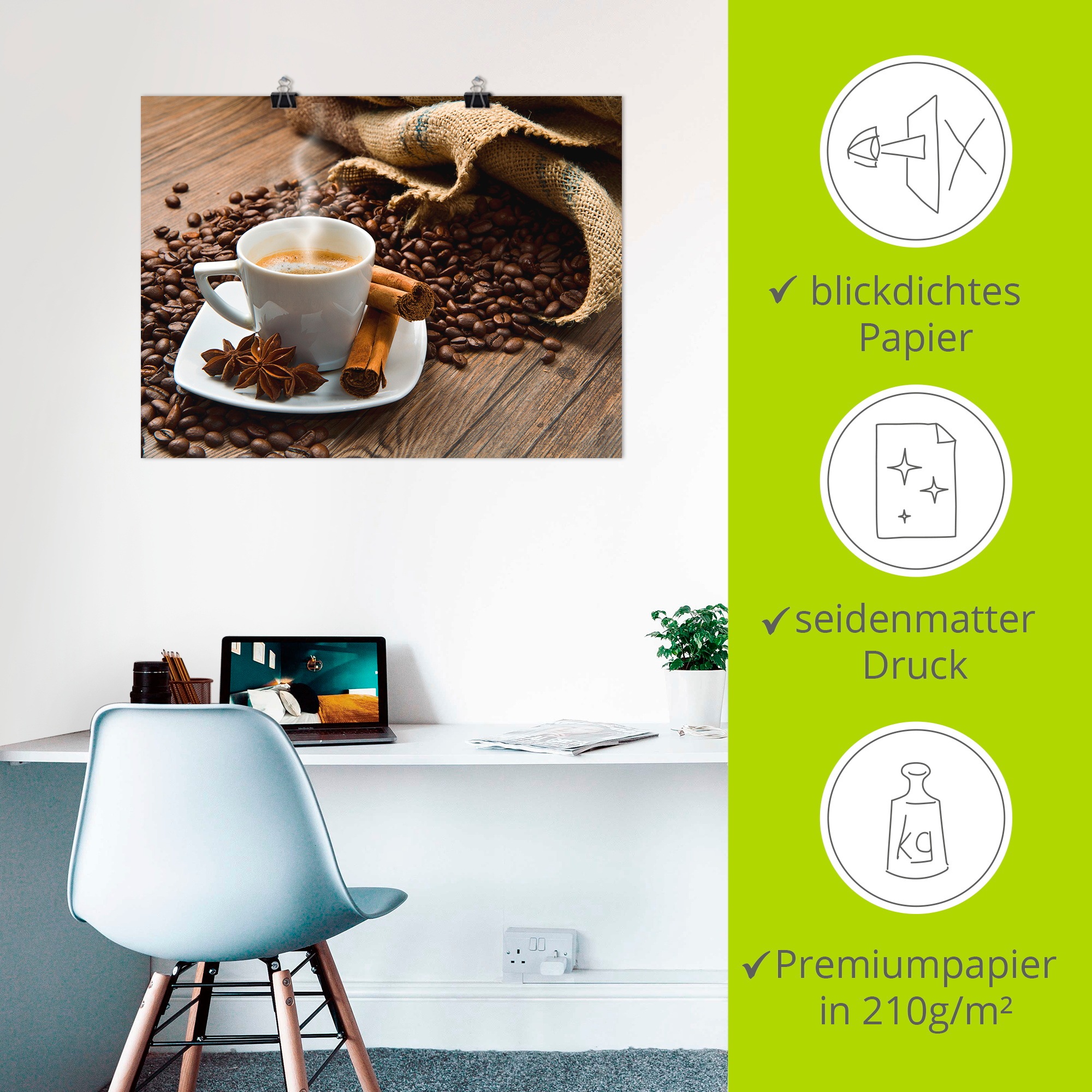 Artland Wandbild »Kaffeetasse Leinensack mit Kaffeebohnen«, Getränke, (1 St.), als Leinwandbild, Poster in verschied. Größen