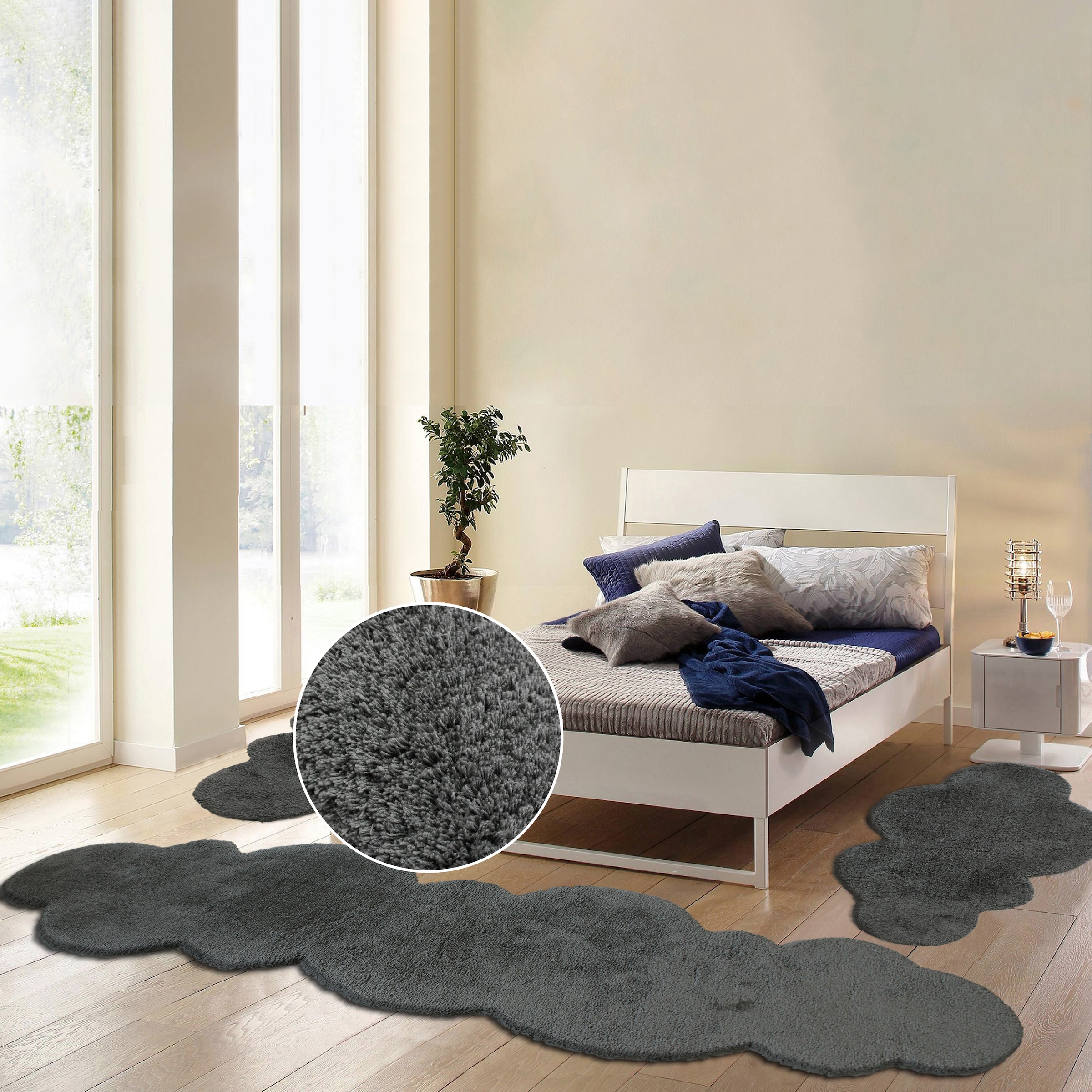 my home Bettumrandung »Microfaser Teppich Magong, besonders weich, sehr feiner Flor«, (3 tlg.), Wolkenform, uni Bettvorleger, Läufer-Set, Schlafzimmer, Kinderzimmer