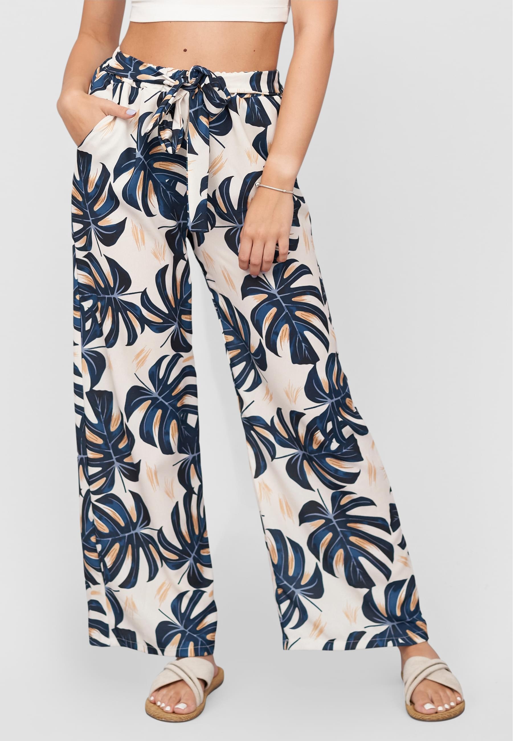 CLOUD 5IVE Stoffhose »CLOUD 5IVE Summer Pants with palm print and tie belt«