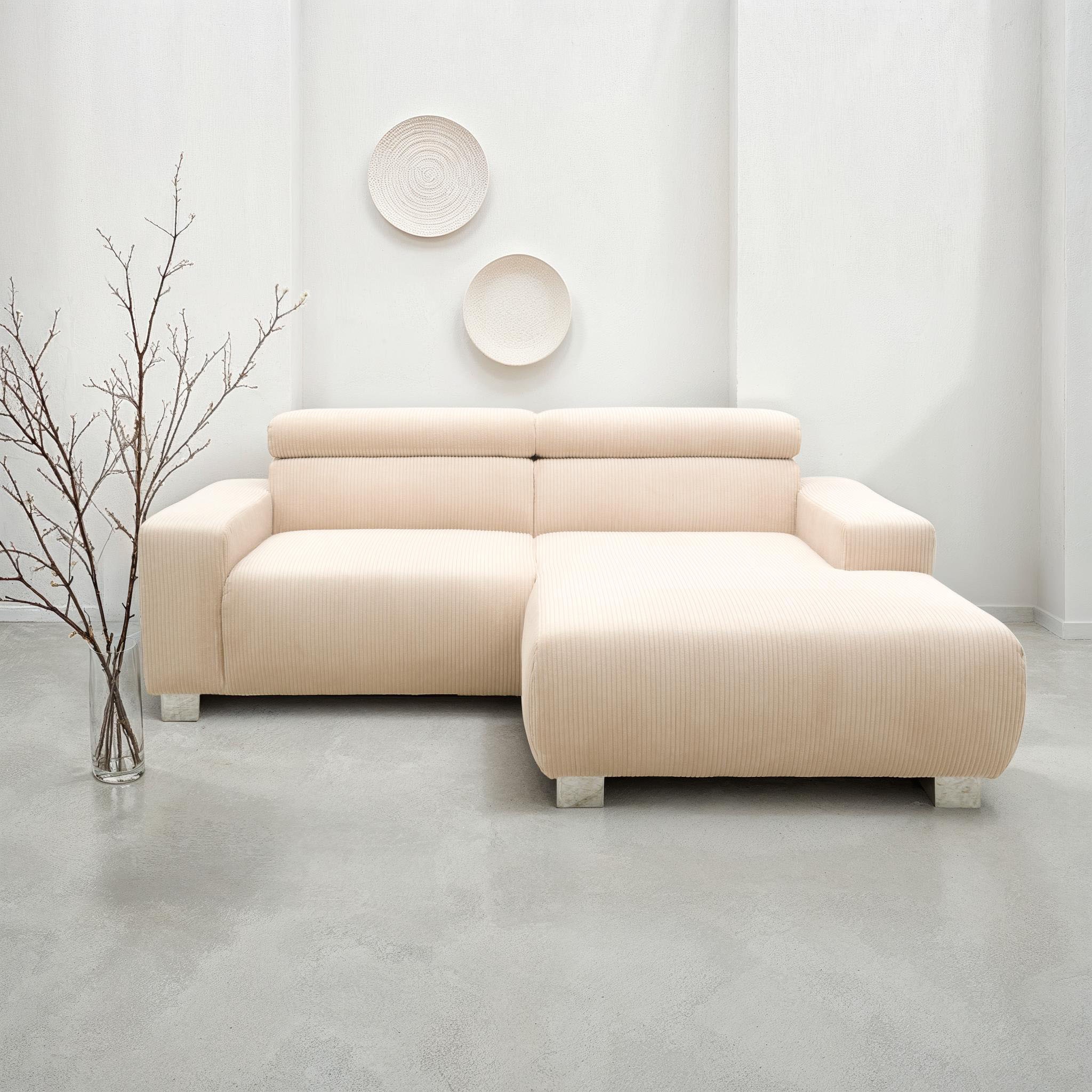 DOMO collection Ecksofa »100030 inkl. Kopfteilverstellung, guter Sitzkomfort, Cordbezug, L-Form«, mit komfortabler Wellenunterfederung, ideal für kleine Räume