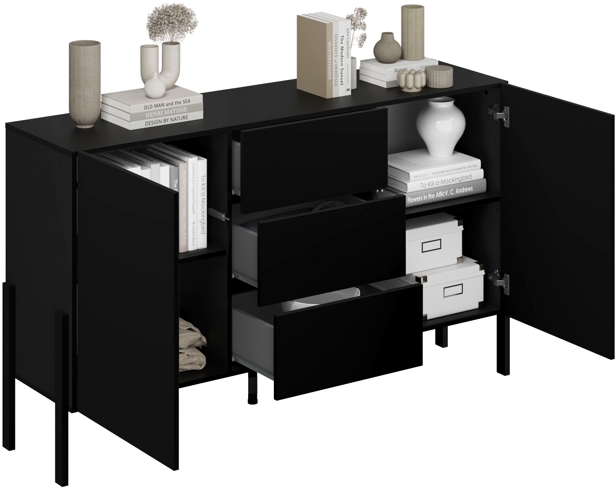 OTTO home Sideboard »Jukon, Breite 150 bzw.180 cm, moderne grifflose Kommode« Schubladenschrank 2 Türen/3 Schubkästen, push-to-open-Funktion