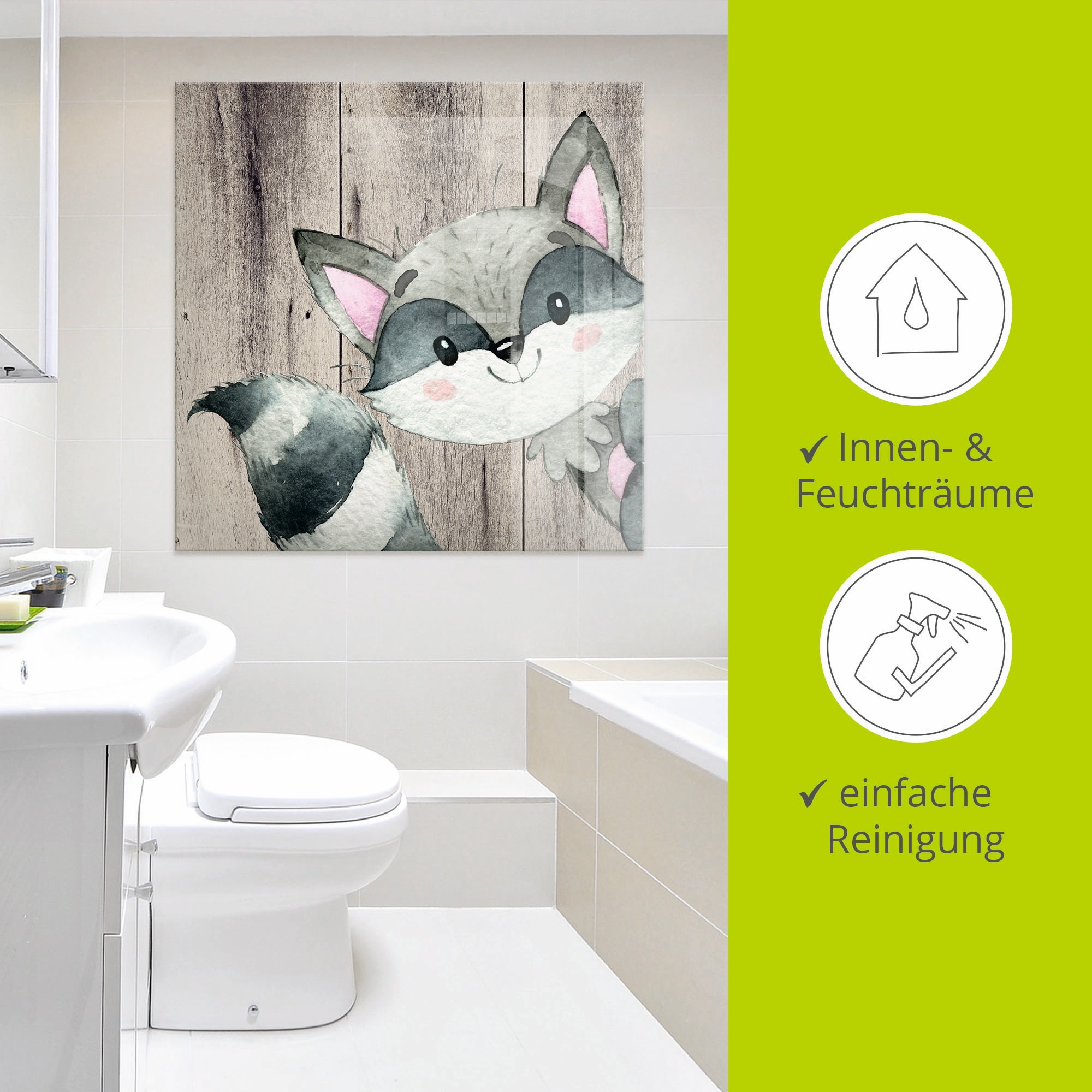Artland Glasbild »Waldland Freunde - Waschbär«, Tiere, (1 St.), in verschiedenen Größen