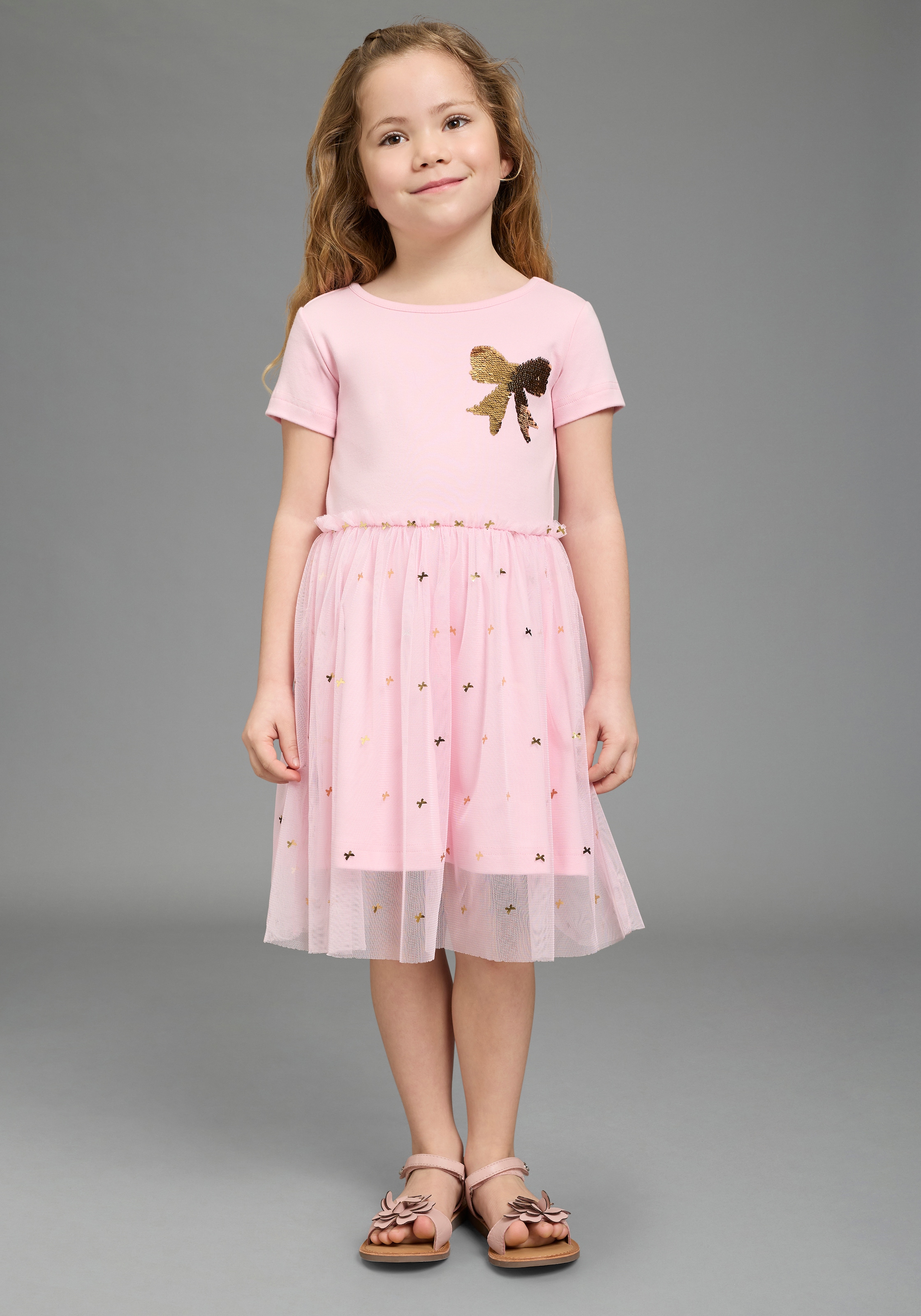 KIDSWORLD Jerseykleid "Kleid mit Tüllrock und Wende-Pailletten" ausgestellter Saum, für Mädchen, aus Baumwolle und Polyester