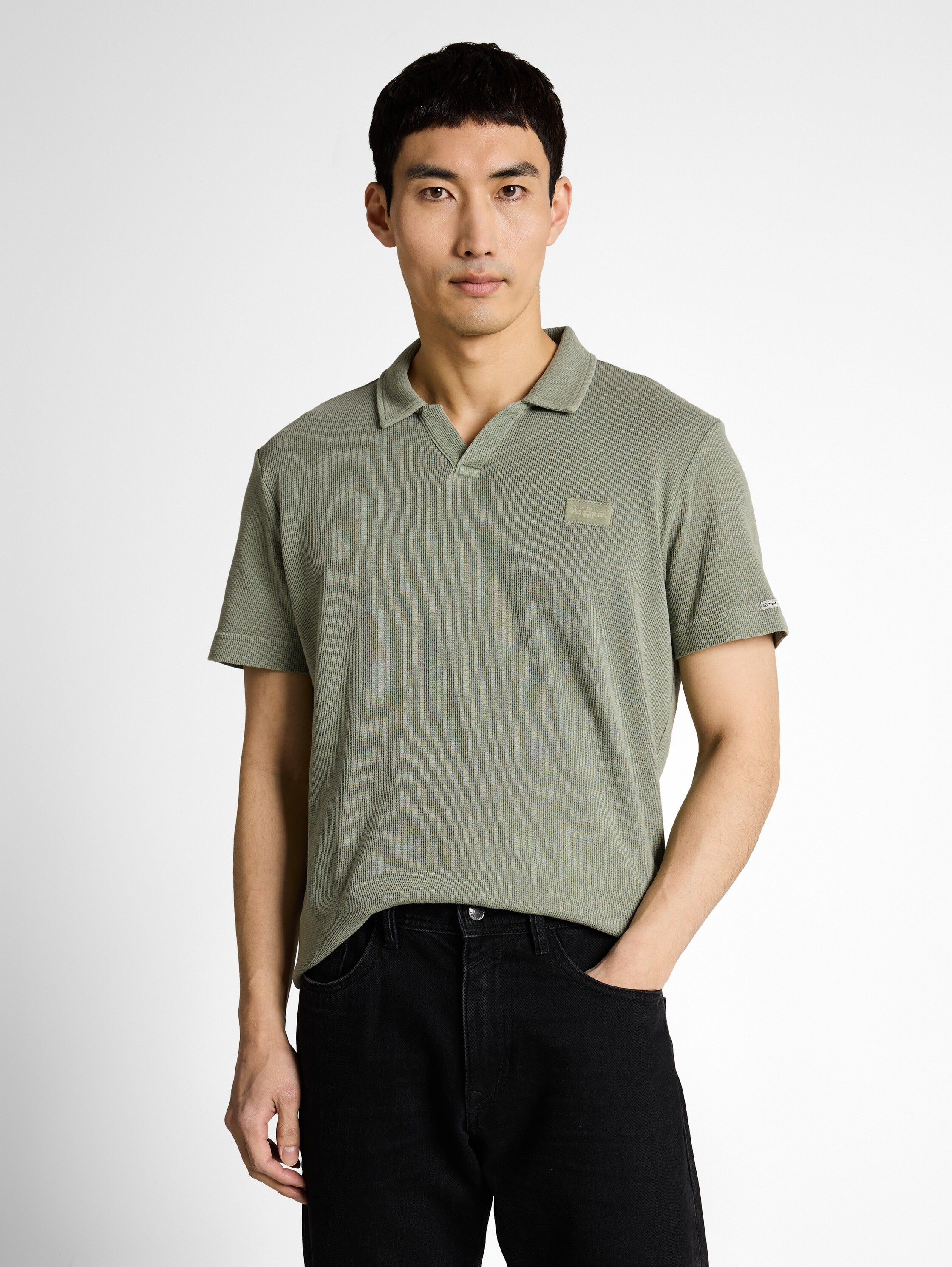 Poloshirt TOM TAILOR, Damen, Gr. 3XL, grauish shadow olive, Single Jersey, Obermaterial: 60% Baumwolle, 40% Polyester, unifarben, regular fit normal, ohne Ausschnitt, Shirts, mit Logo Stickerei