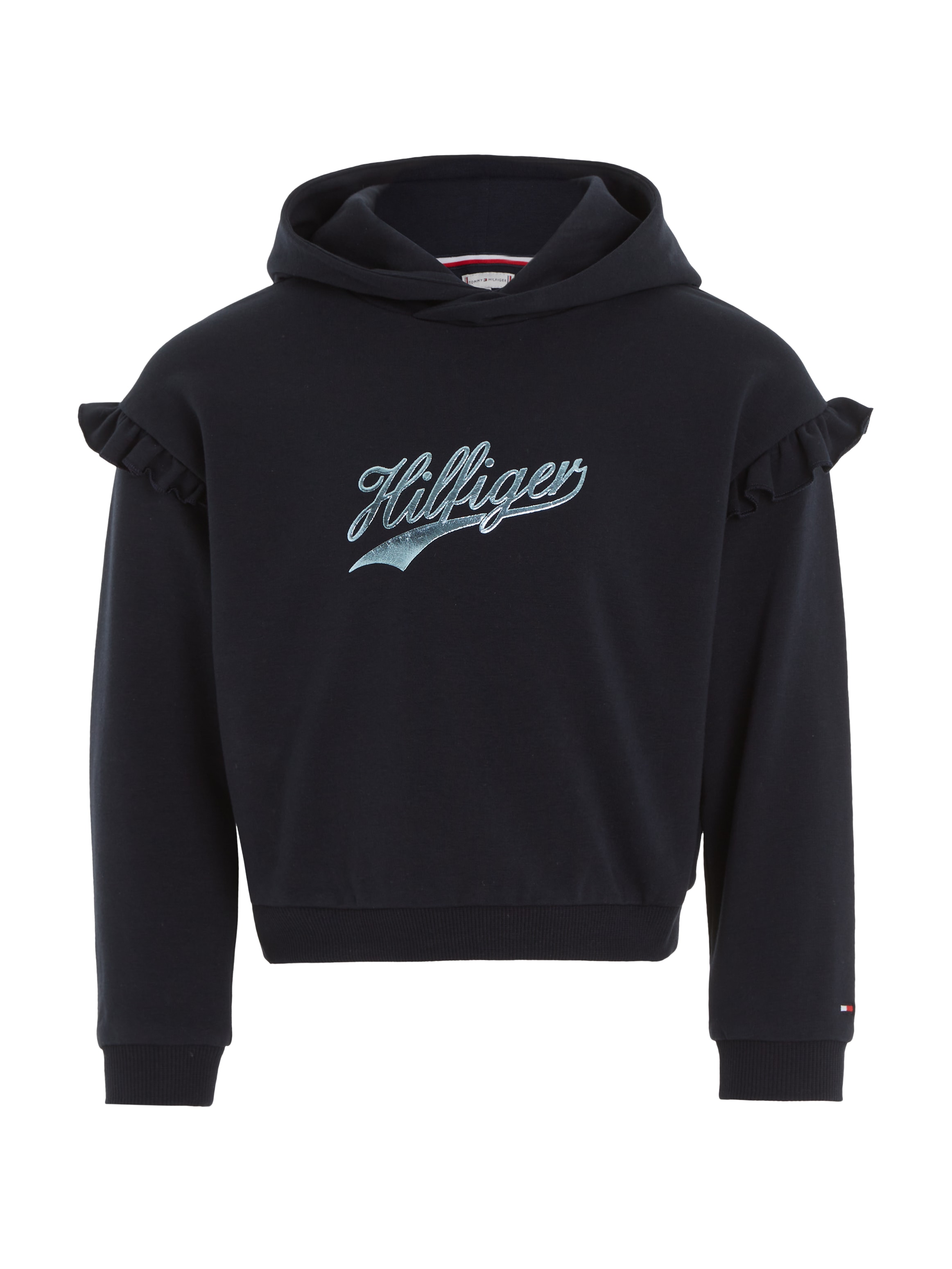 BAUR Ärmeln Hoodie den an »HILFIGER für | HOODIE«, Hilfiger Tommy SCRIPT ▷ mit RUFFLE Rüschen