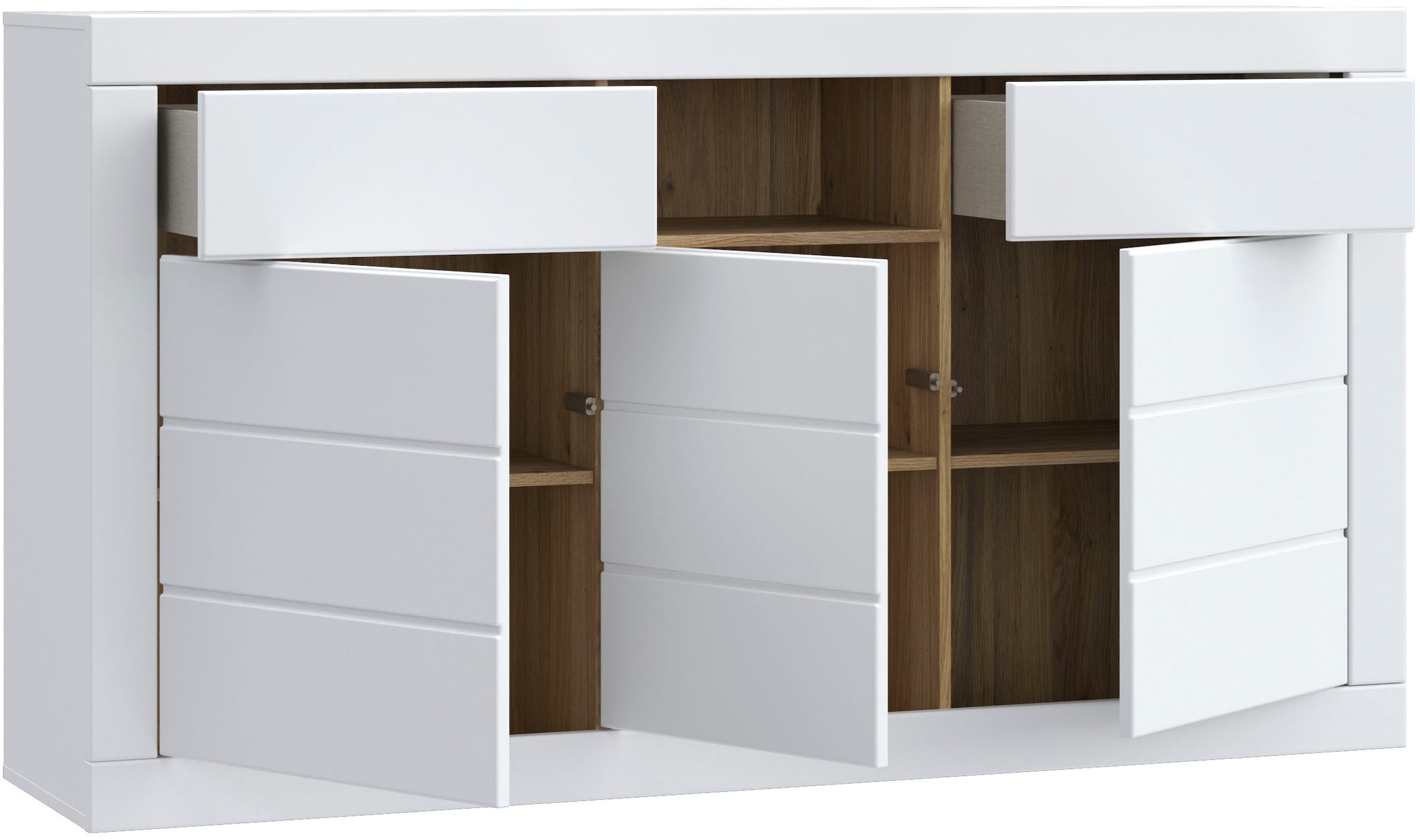 FORTE Sideboard »Lefkadas, Breite 170,7, Höhe 93,5cm«, Sideboard, viel Platz, Push to open, Grifflos, breite Rahmenoptik