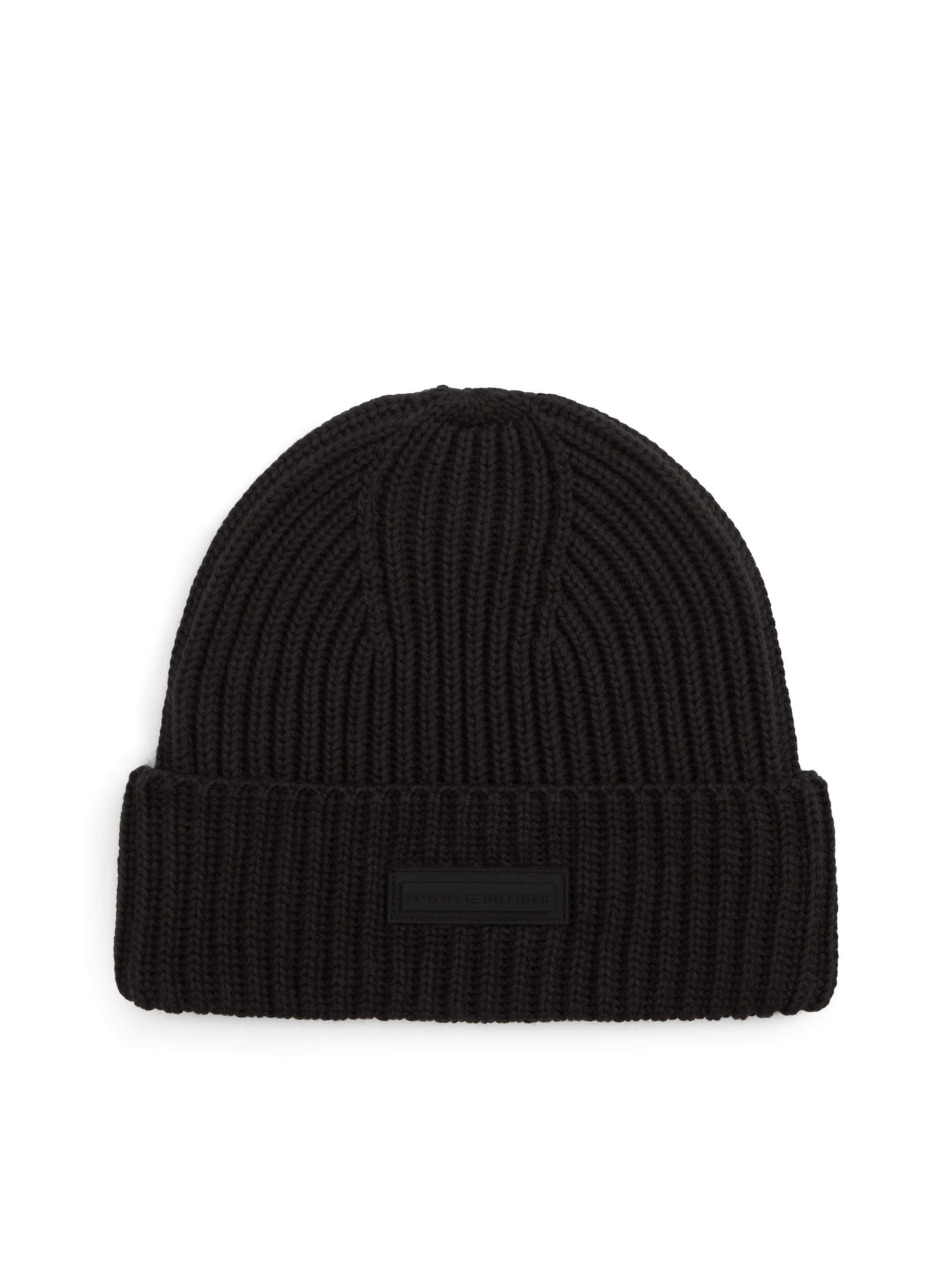 Tommy Hilfiger Beanie "TH FOUNDATION" Strick, mit gummiertem Logo und Wolle günstig online kaufen