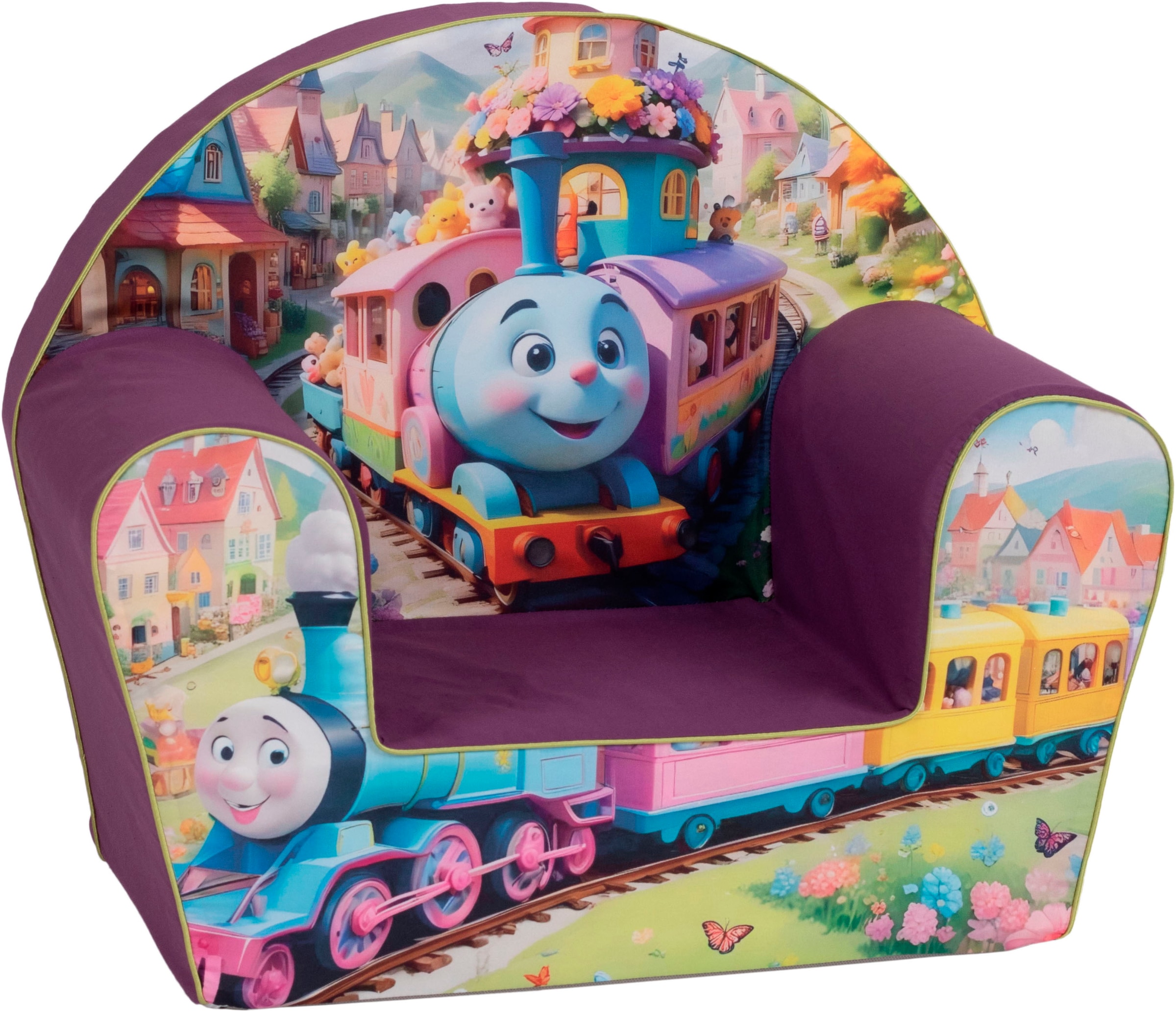 KNORRTOYS Kinder Sessel "Happy train", Baumwolle, B/H/T: 51cm x 42cm x 34cm, lila, B:51cm H:42cm T:34cm, Sessel, für Kinder; Made in Europe