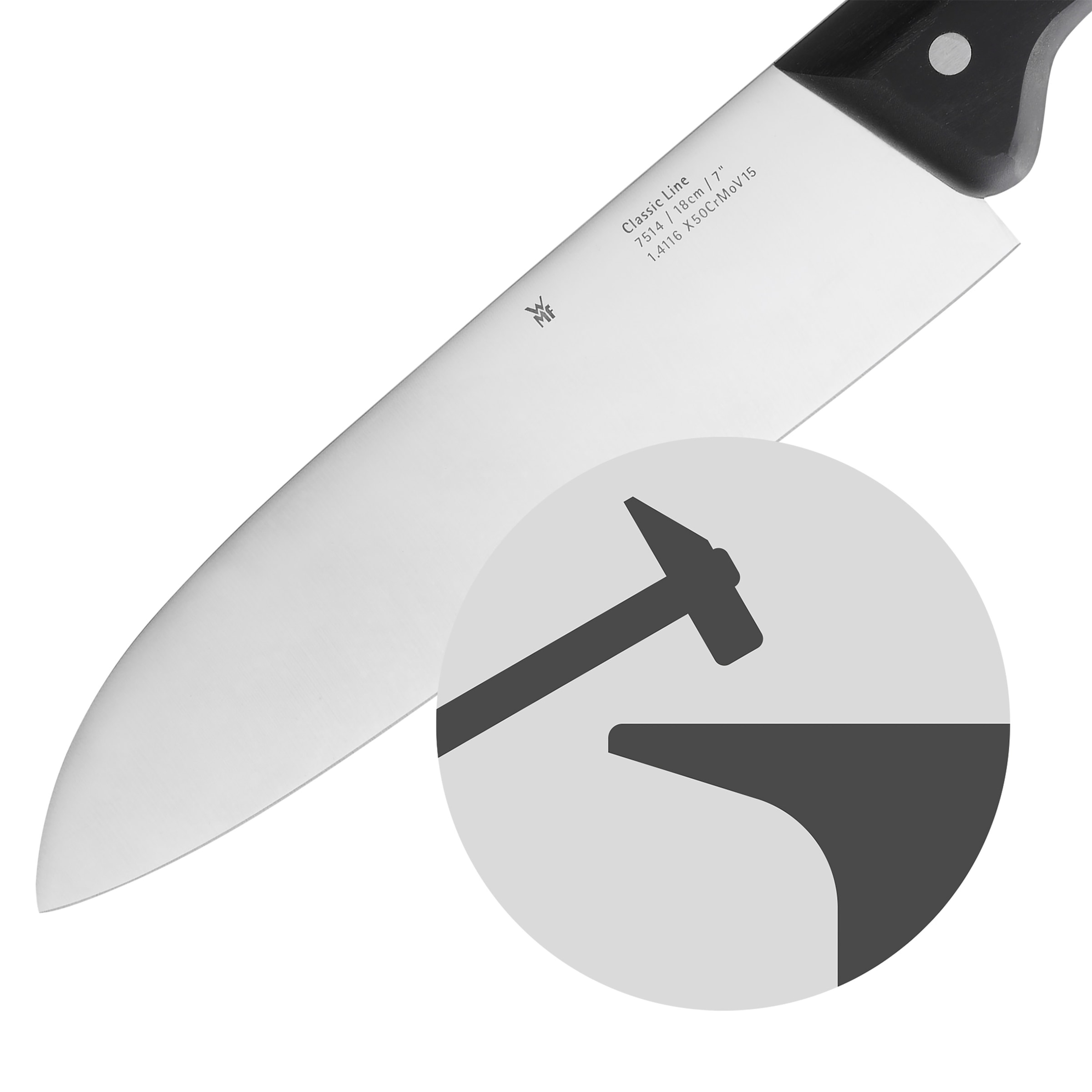 WMF Santokumesser »Classic Line«, (1 tlg.), langlebiger Spezialklingenstahl, ergonomische, genietete Griffe