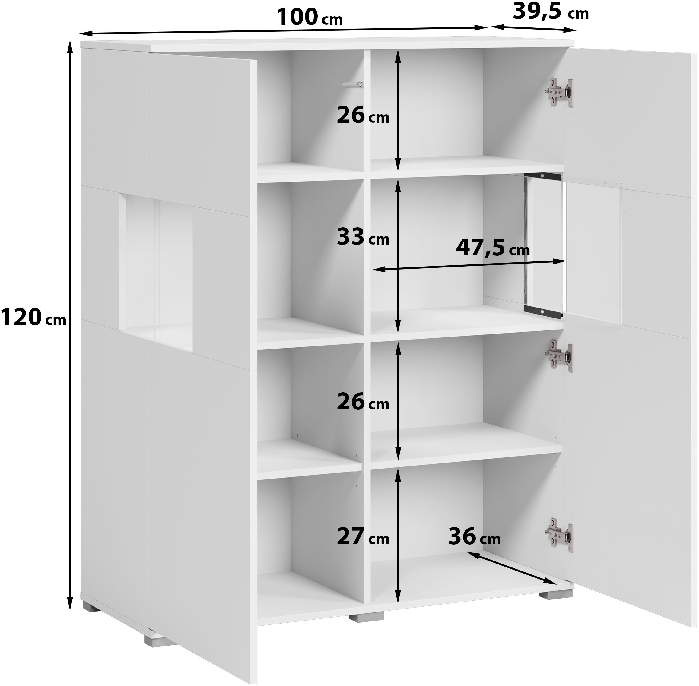 INOSIGN Highboard »Kenia«, (1 St.), Modernes Highboard mit Glastüren, Breite 100 cm