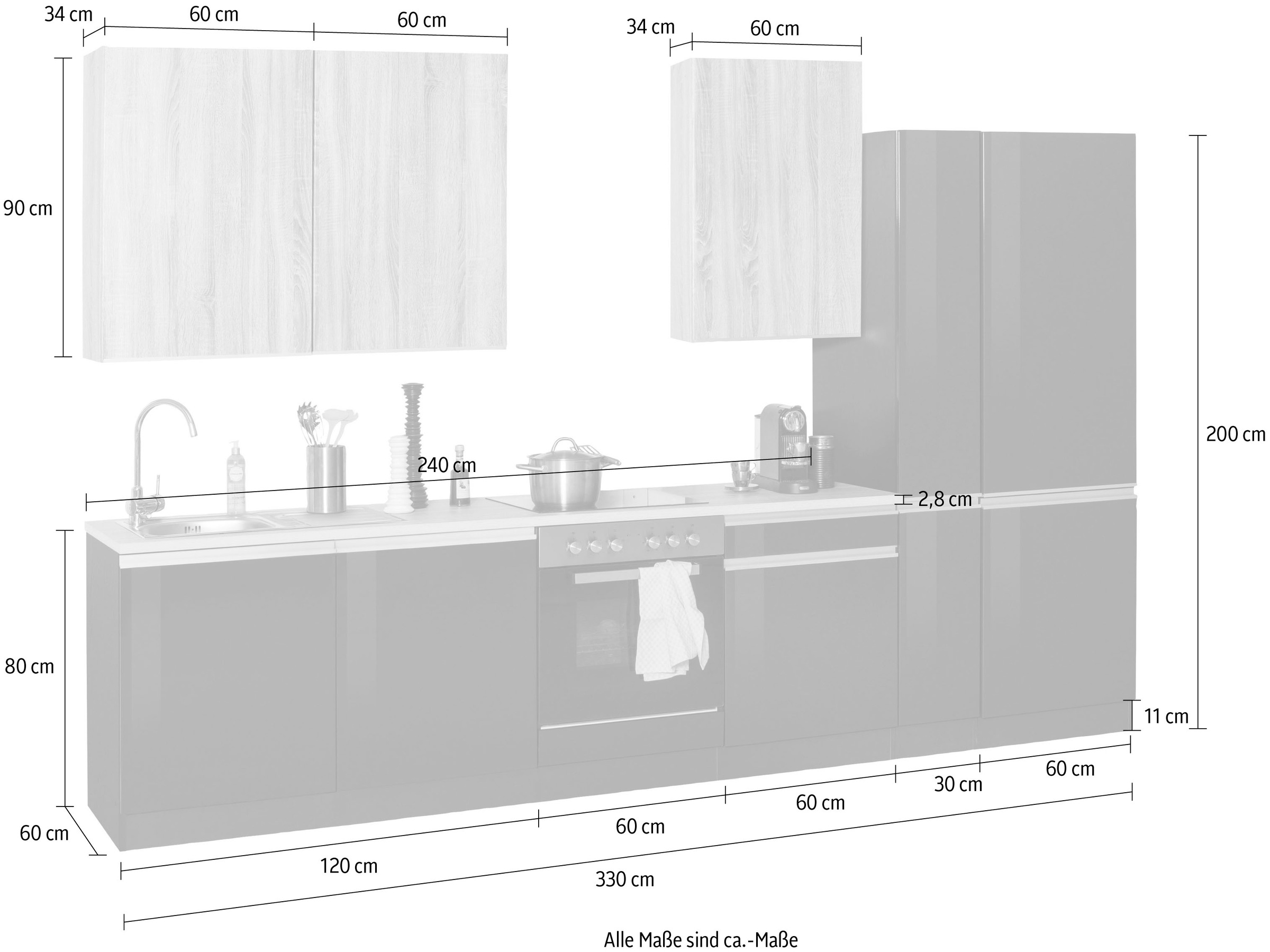 KOCHSTATION Küchenzeile »KS-Ohio«, ohne E-Geräte, Breite 330 cm