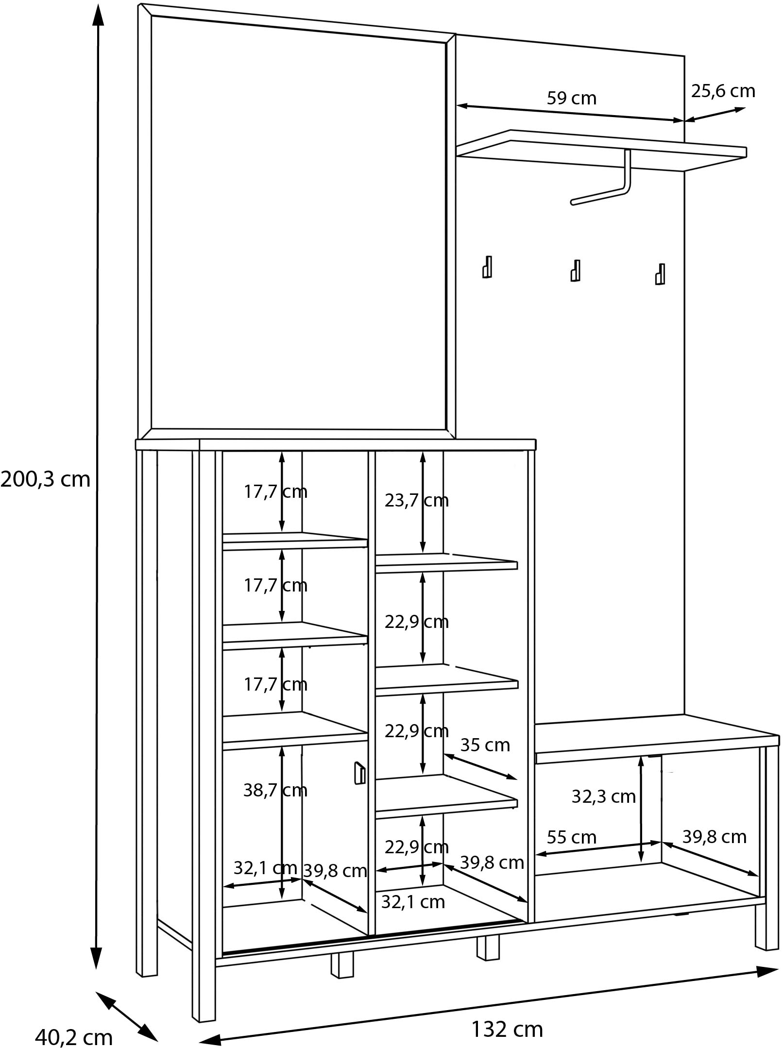 FORTE Kompaktgarderobe »Jytana«, Kompaktgarderobe, Stauraum, Lamellenoptik, Trendfarbe