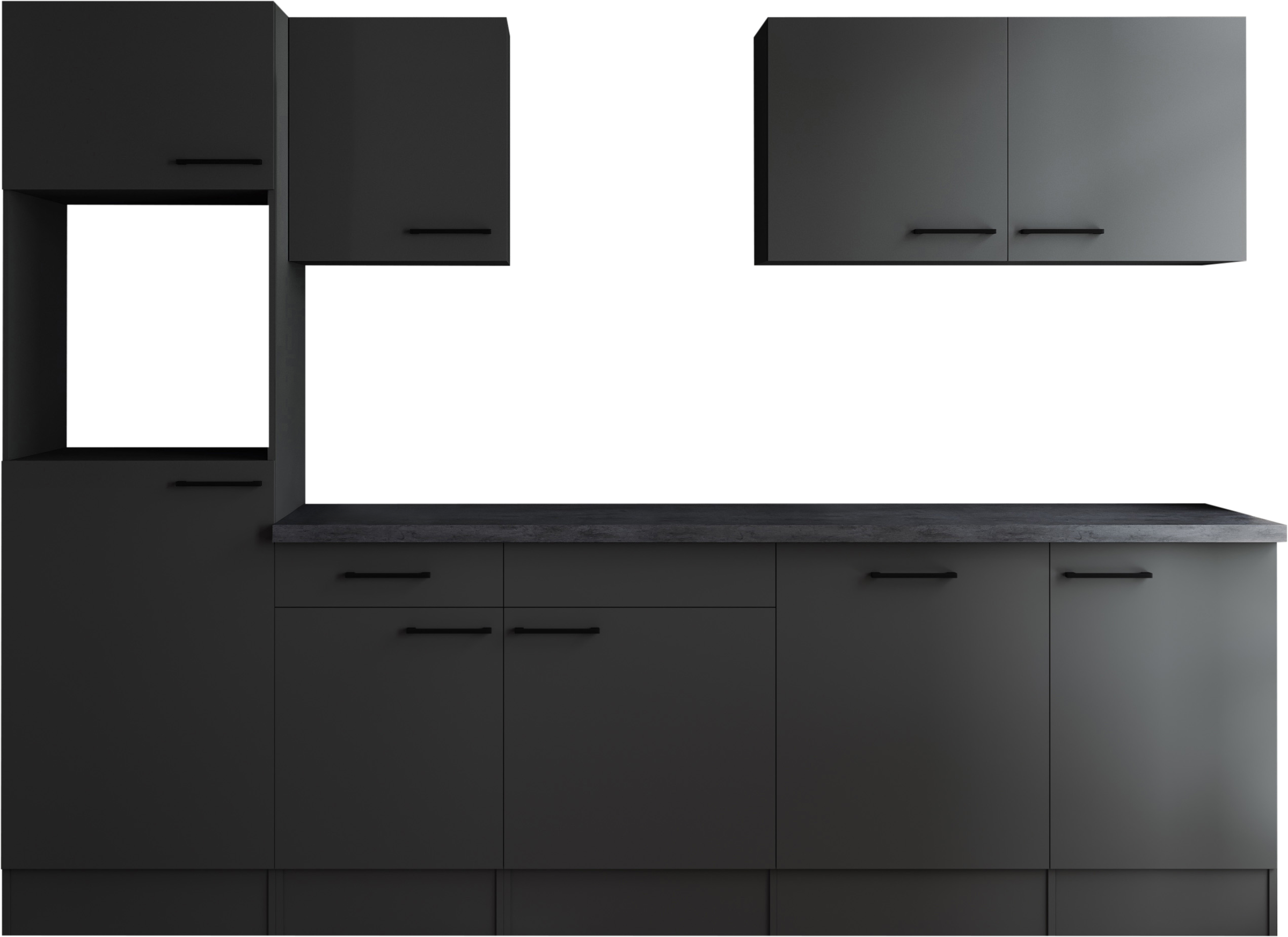 Küchenzeile RESPEKTA, B:280cm H:205cm T:60cmküche: grau, front: grau matt, korpus: grau matt, arbeitsplatte: granit optik, Komplettküchen-Sets,