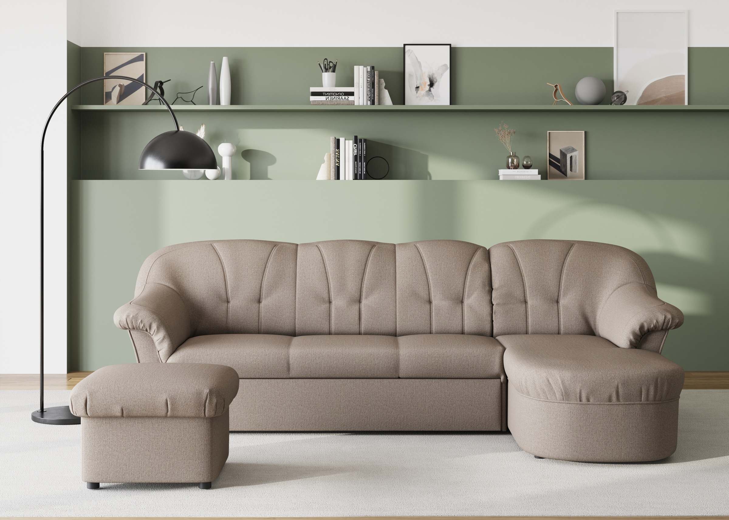 DOMO collection Ecksofa »Pegnitz, elegante Rückensteppung, kompakte Stellmaße 238/141cm, L-Form«, wahlweise mit Bettfunktion